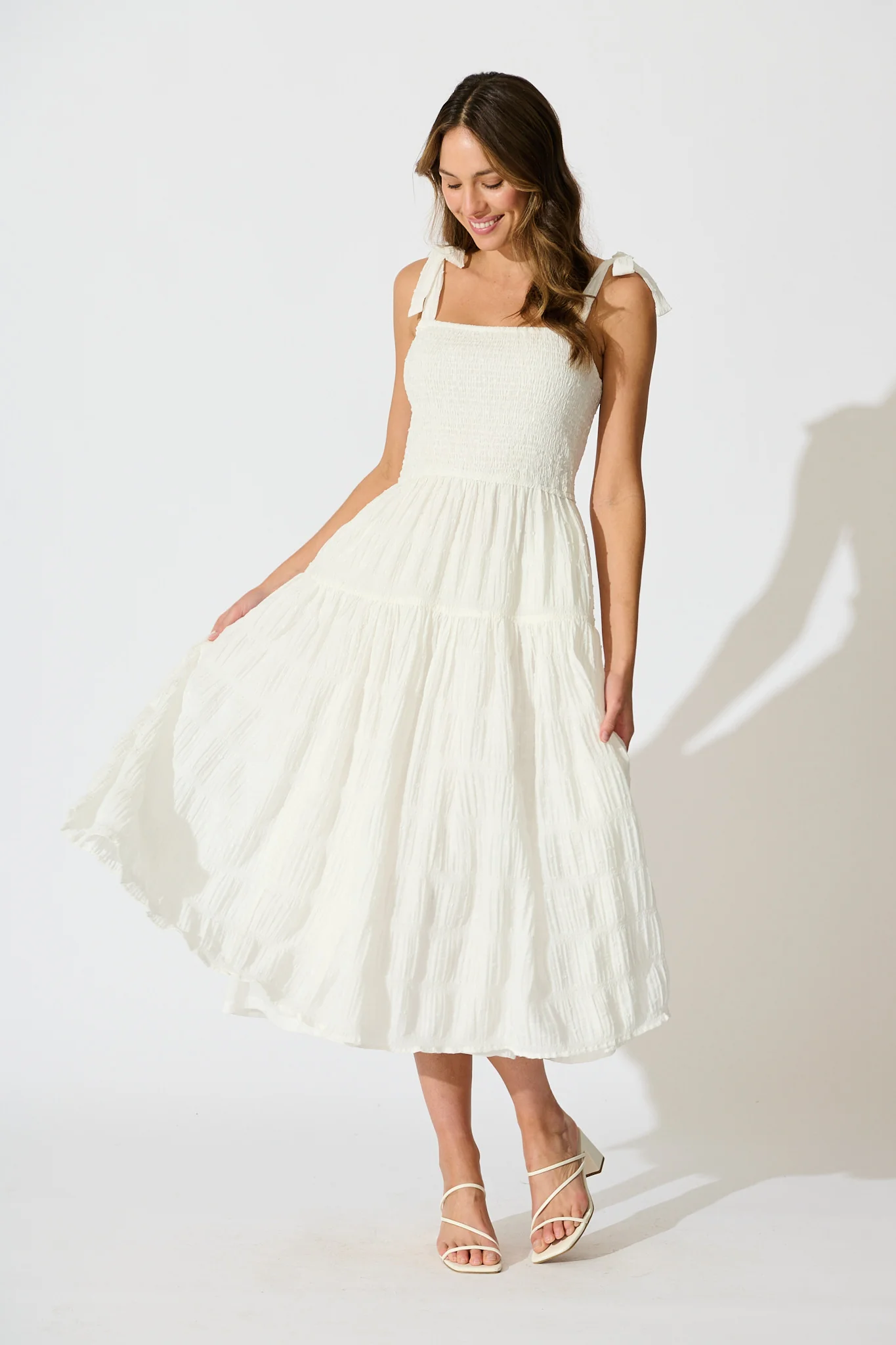 Lila Rea Maxi Sundress in White Swiss Dot - Image 3