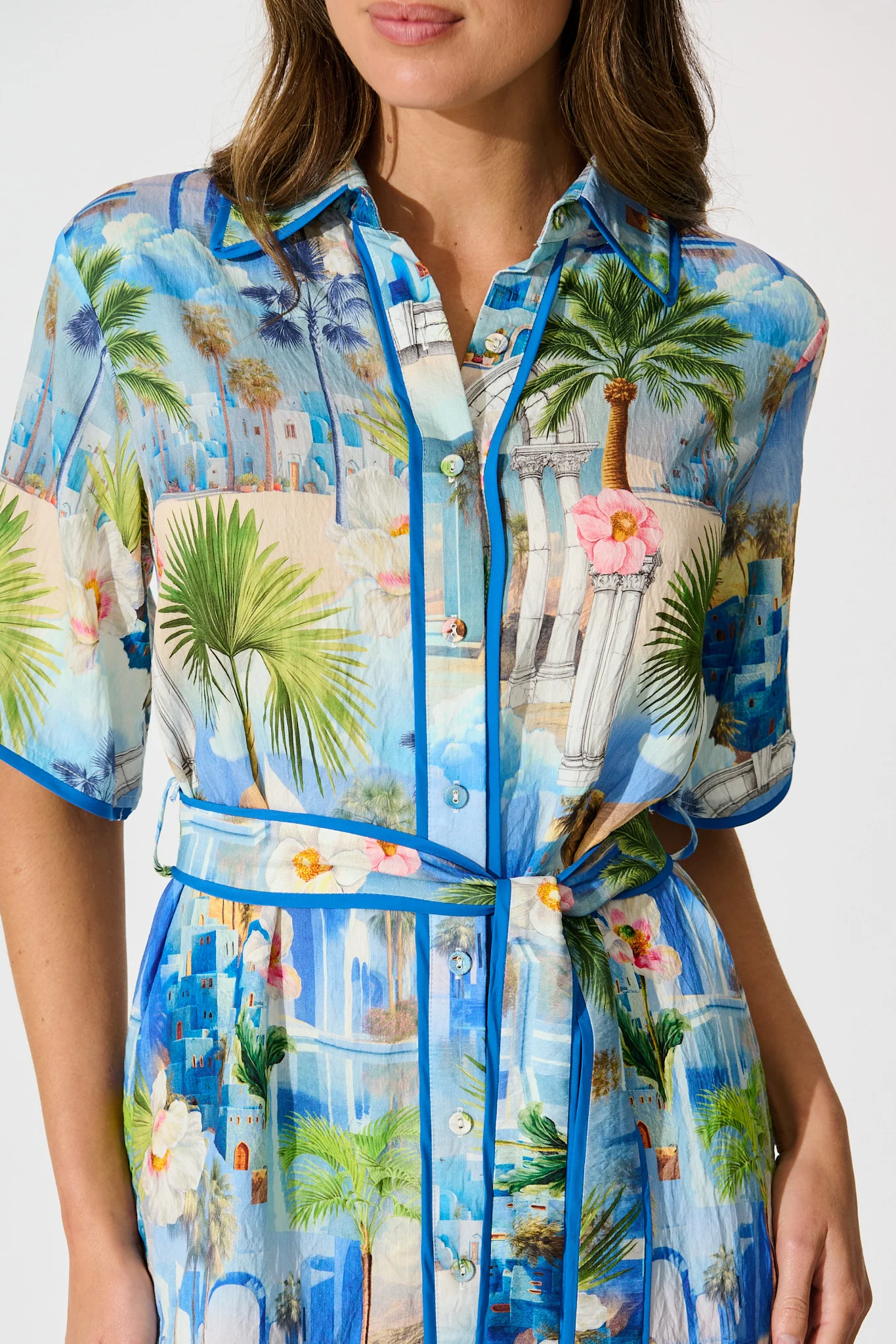 Lila Shirt Dress in Blue Multi Print - Image 5