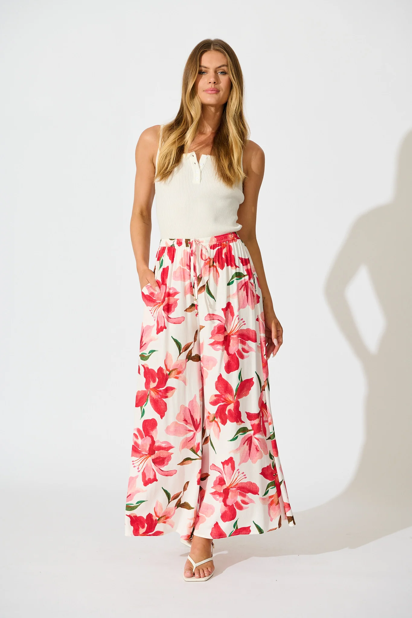 Lilibet Pant in White and Red Floral - Image 6