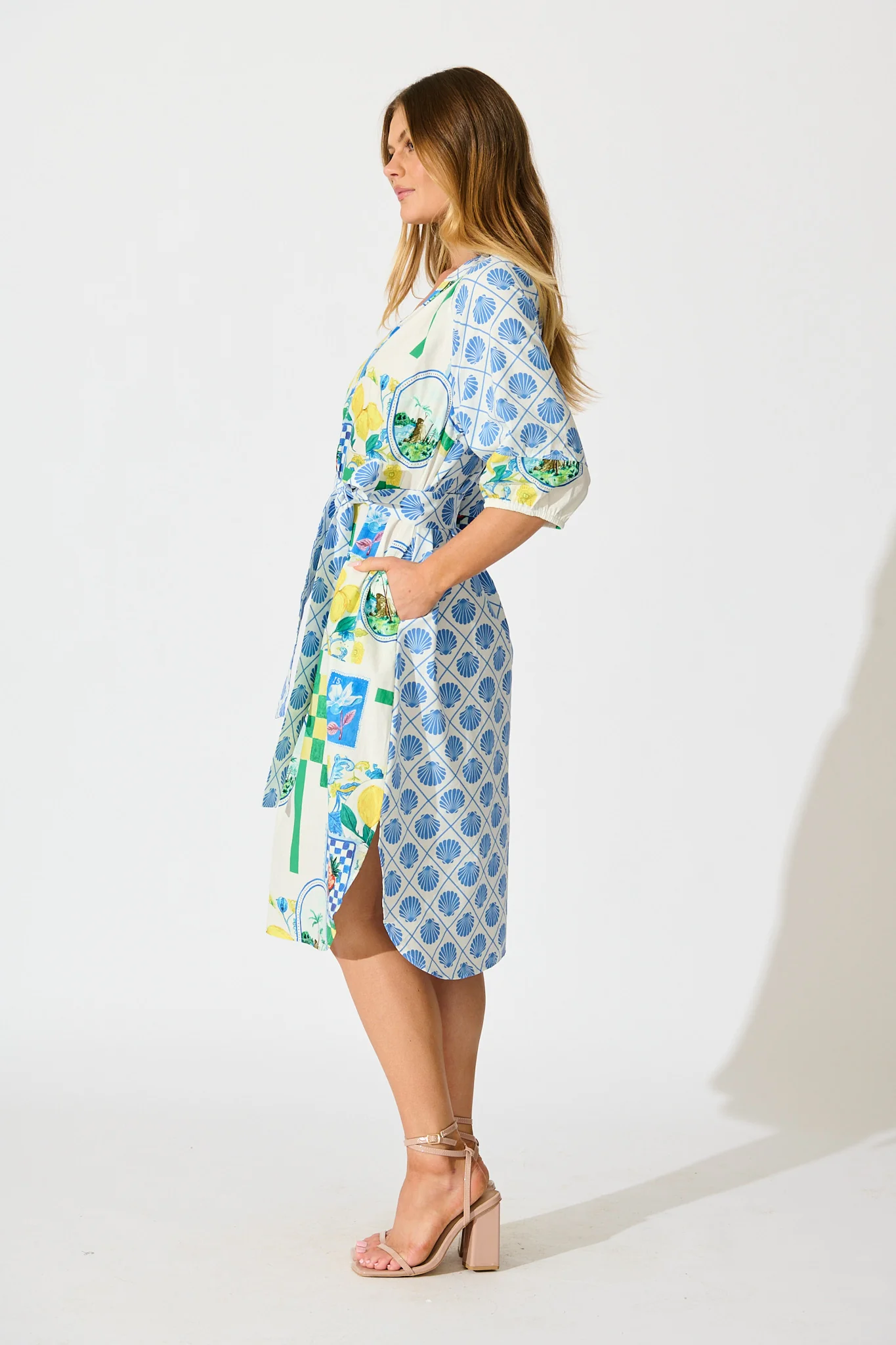 Limoncello Dreams Midi Dress in White Multi Lemon Cotton - Image 3
