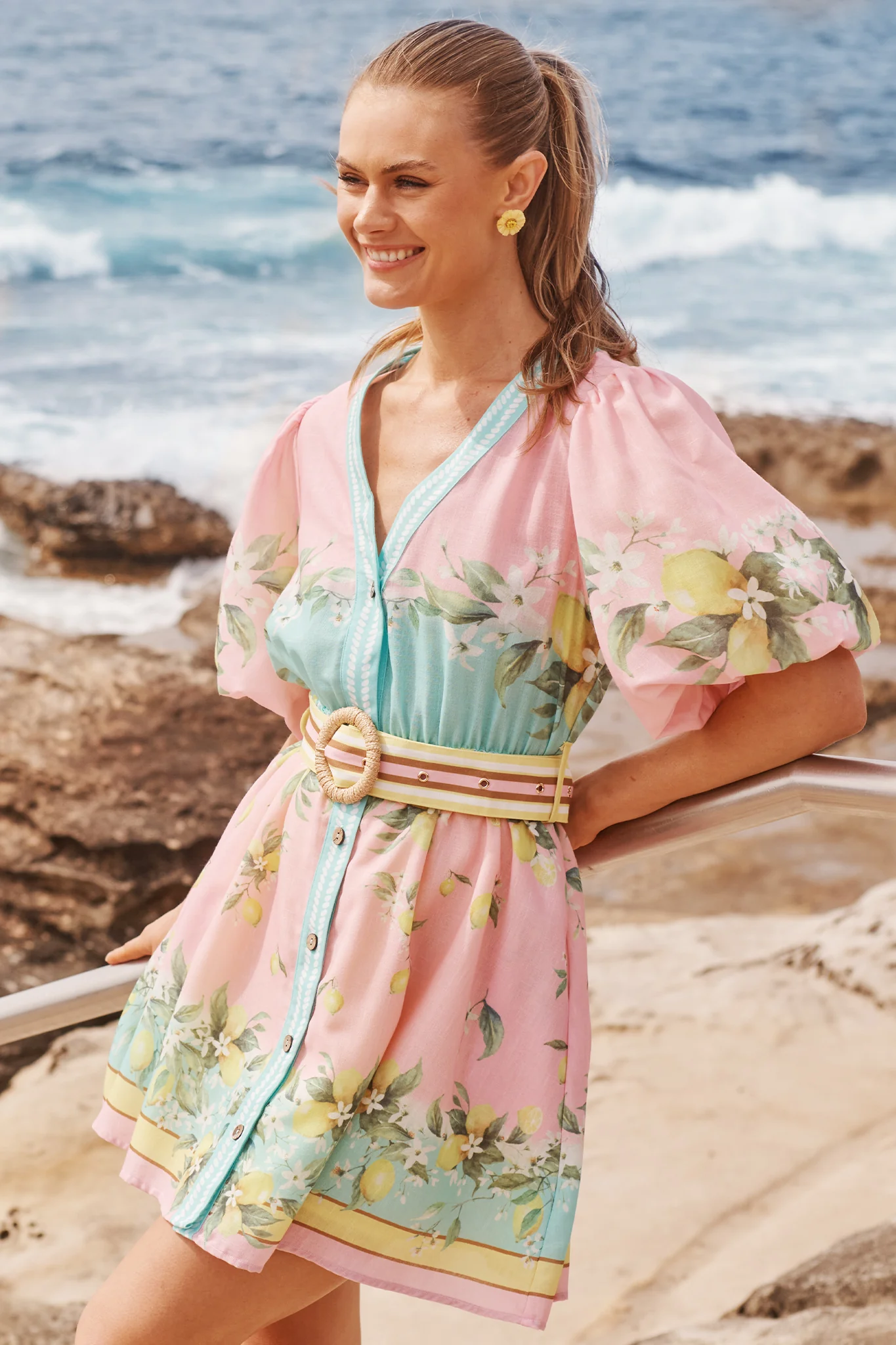Limonelle Dress in Pink with Lemon Linen Blend - Image 4