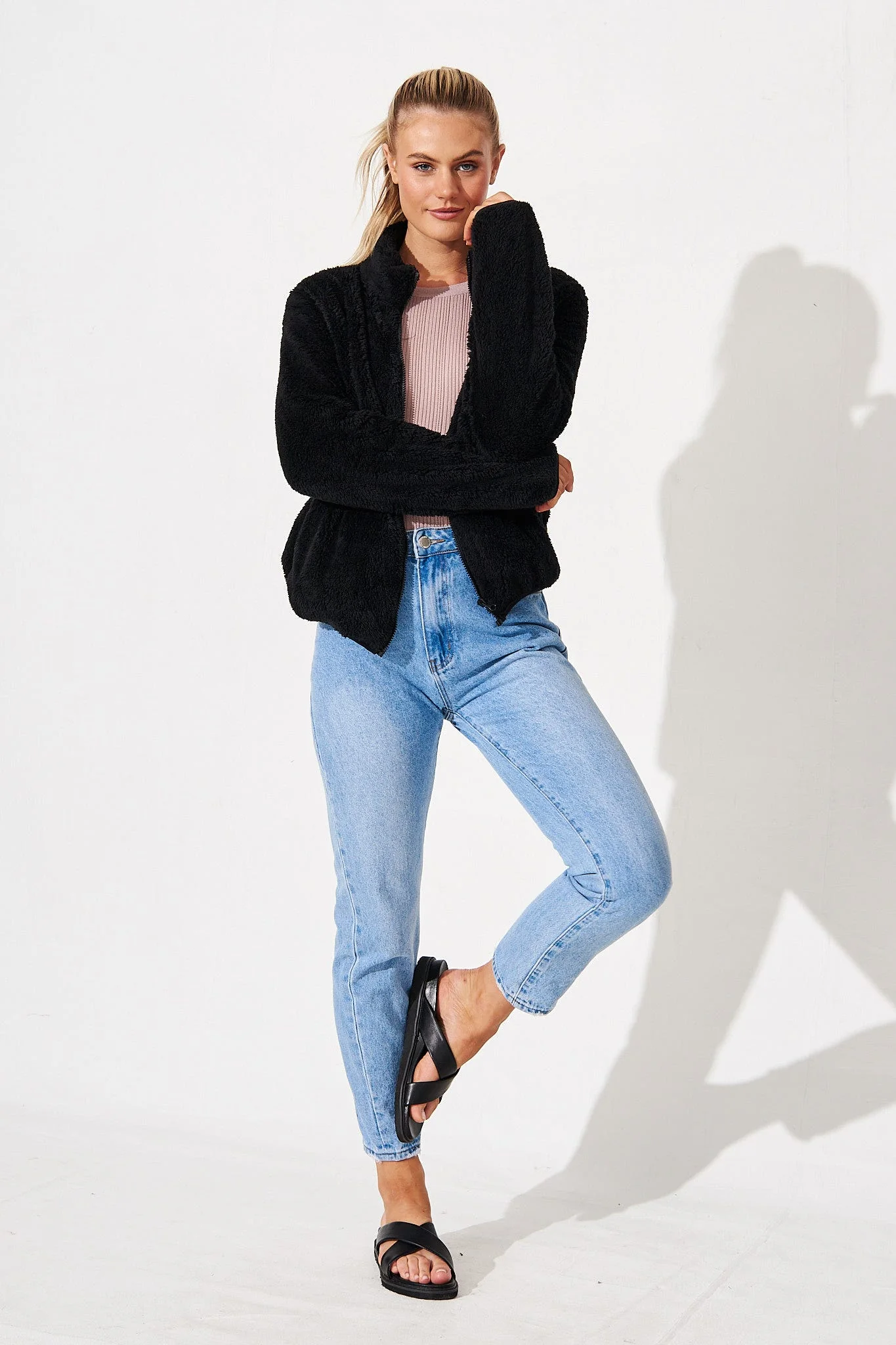 Linea Fluffy Jacket In Black - Image 2