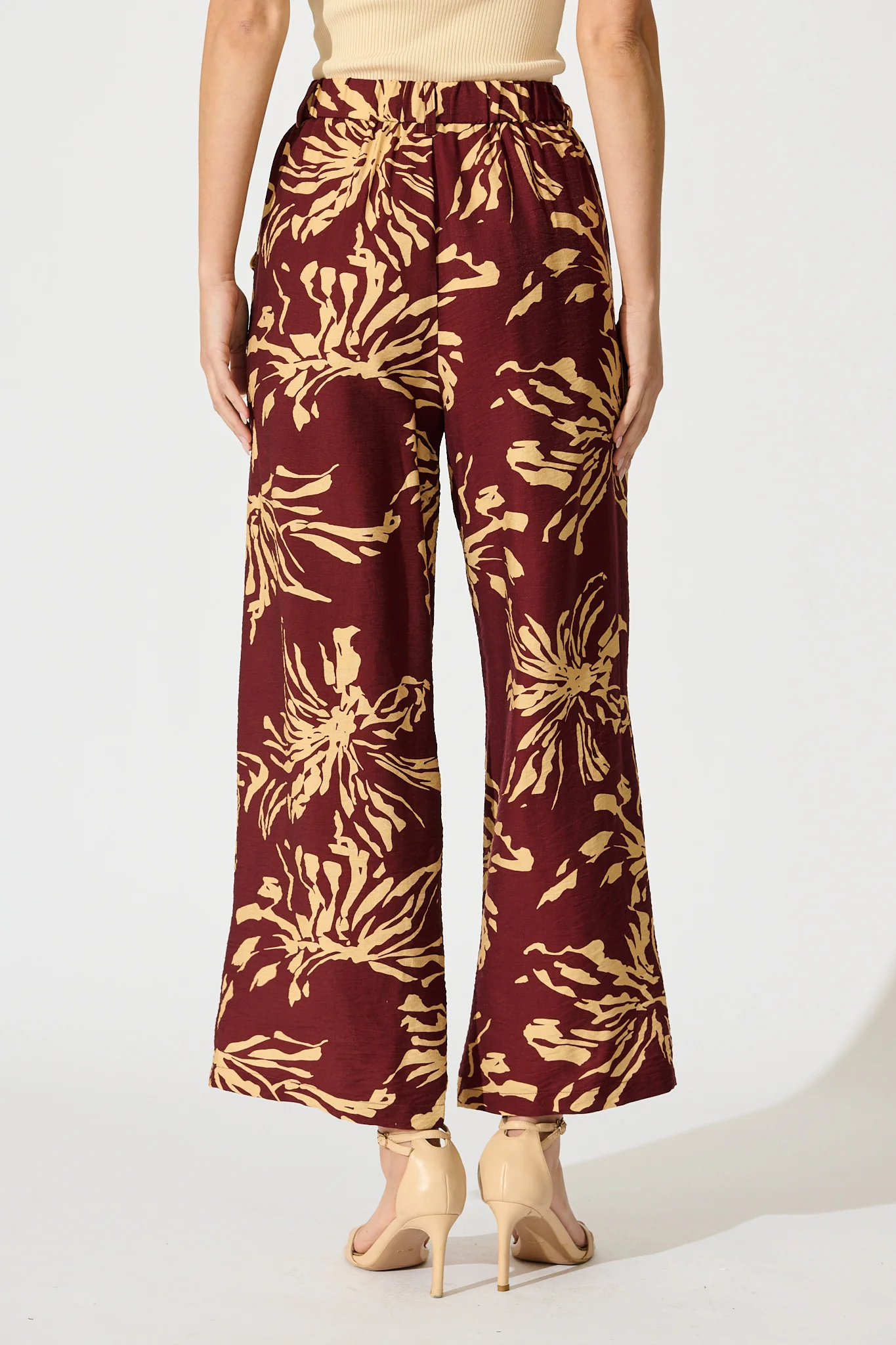 Linear Bloom Pant in Wine with Cream Print - Image 3