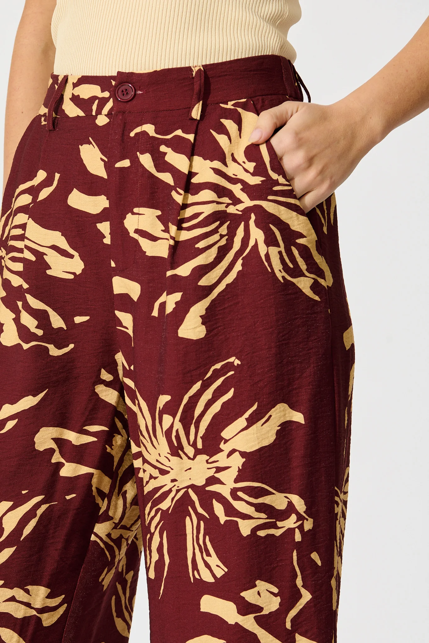 Linear Bloom Pant in Wine with Cream Print - Image 5