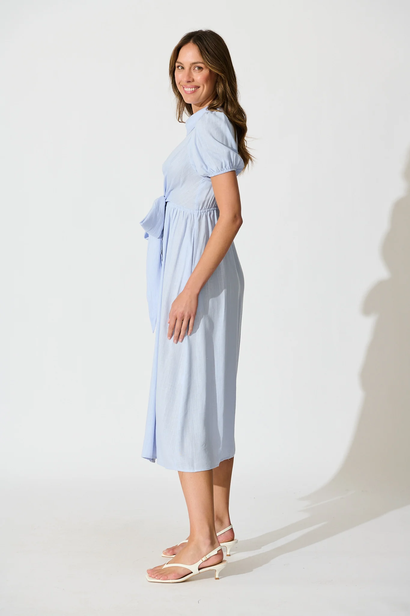 Lioda Midi Shirt Dress in Light Blue Linen Blend - Image 3