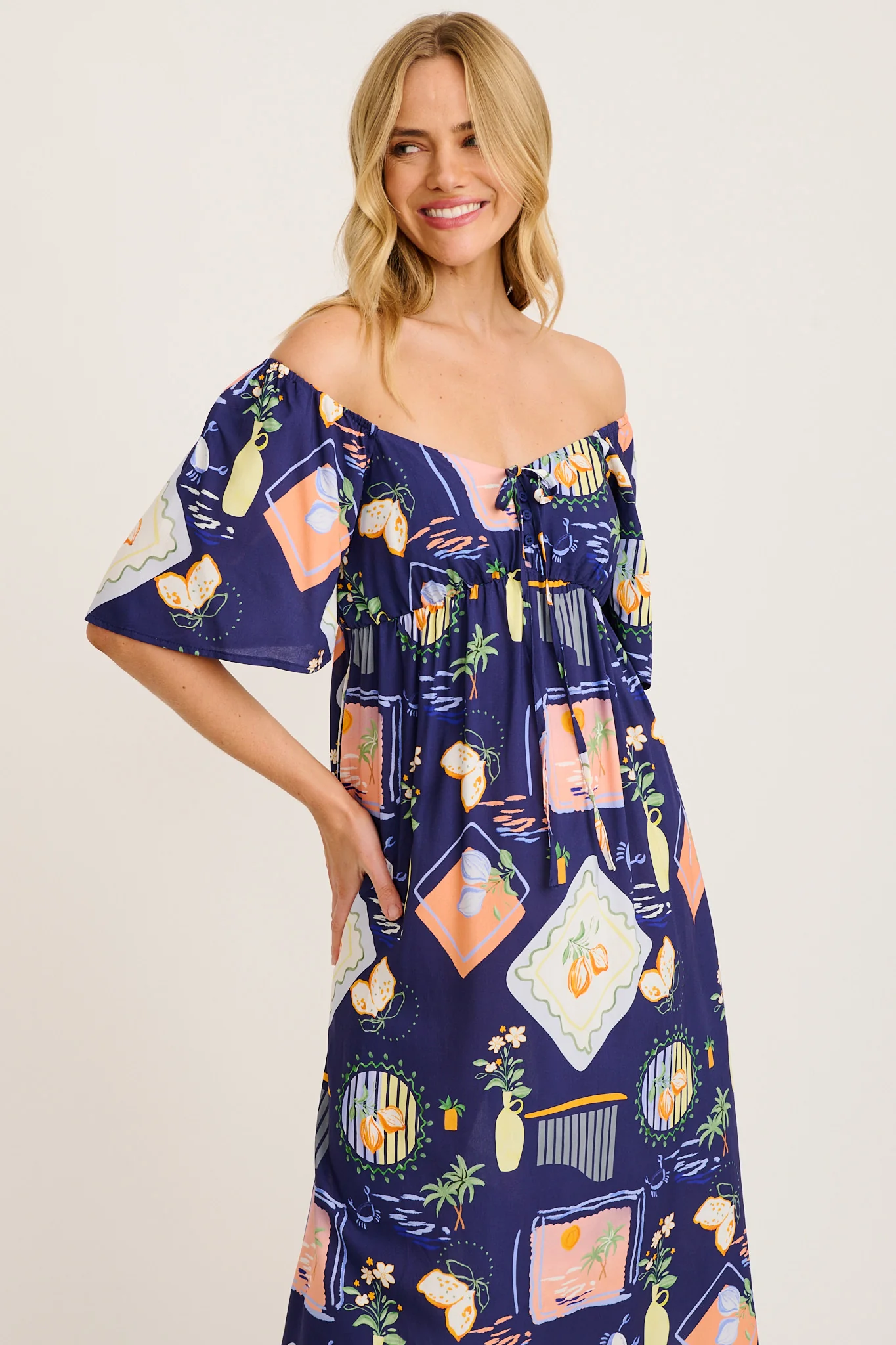 Livia Maxi Dress in Navy Multi Print - Image 3