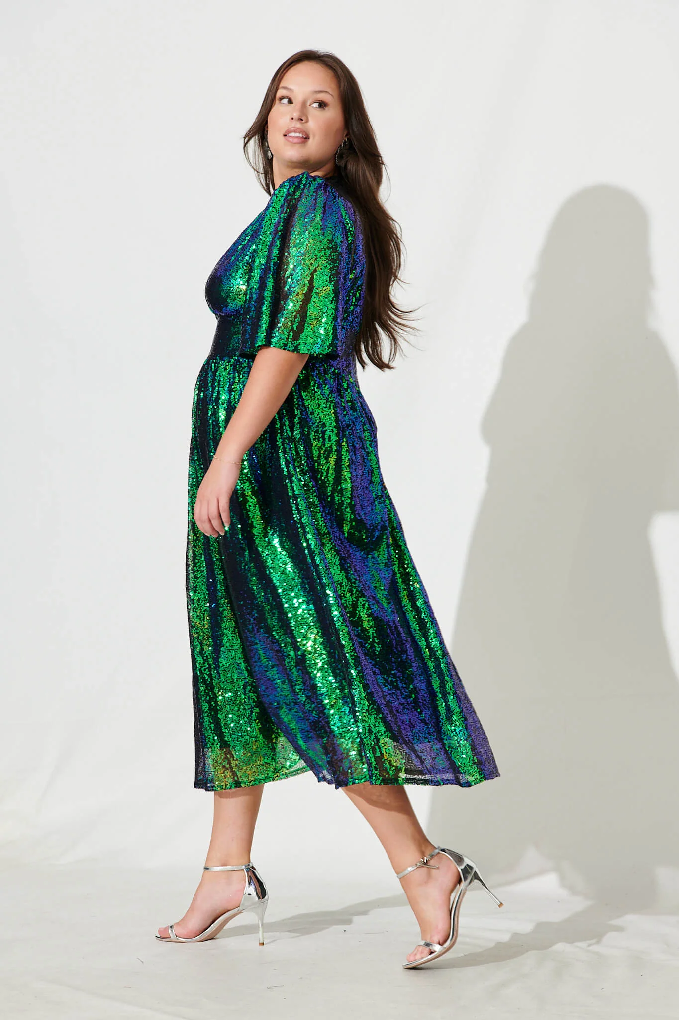 Livorno Midi Dress In Green Sequin - Image 7