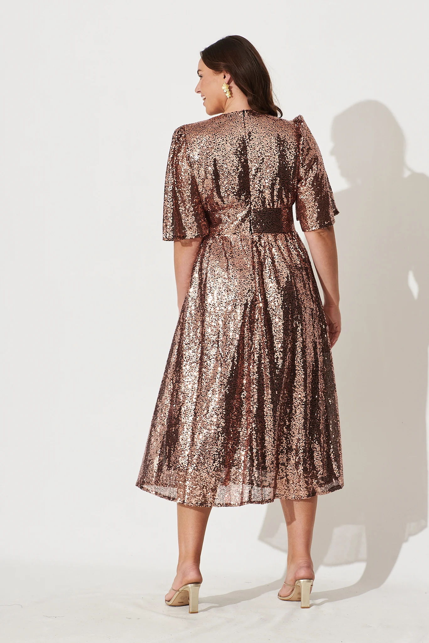 Livorno Midi Dress In Rose Gold Sequin - Image 8