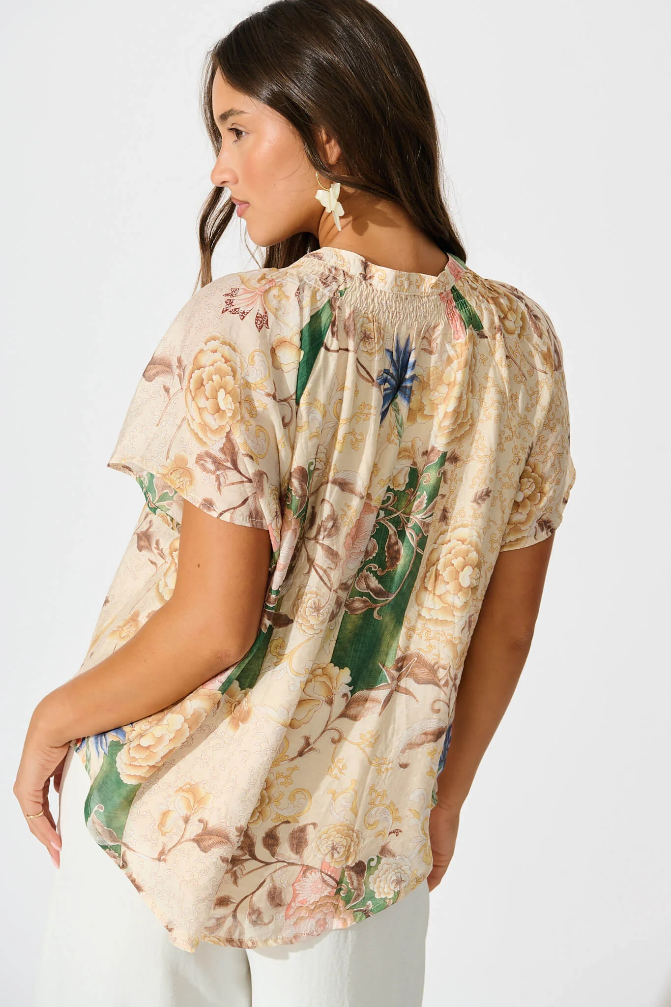 Lombard Top in Beige with Green Multi Floral - Image 3