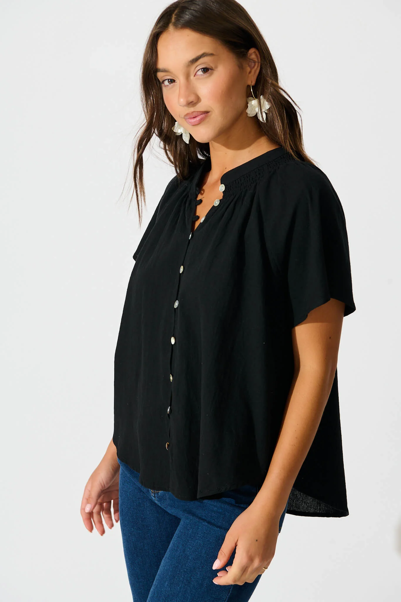 Lombard Top in Black Cotton Linen - Image 2