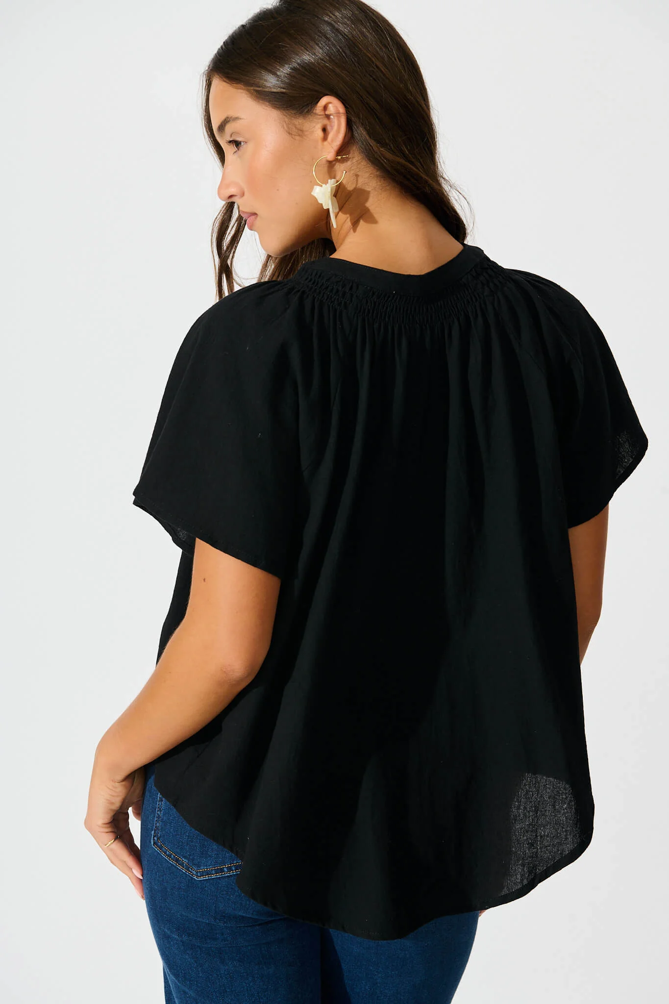 Lombard Top in Black Cotton Linen - Image 3