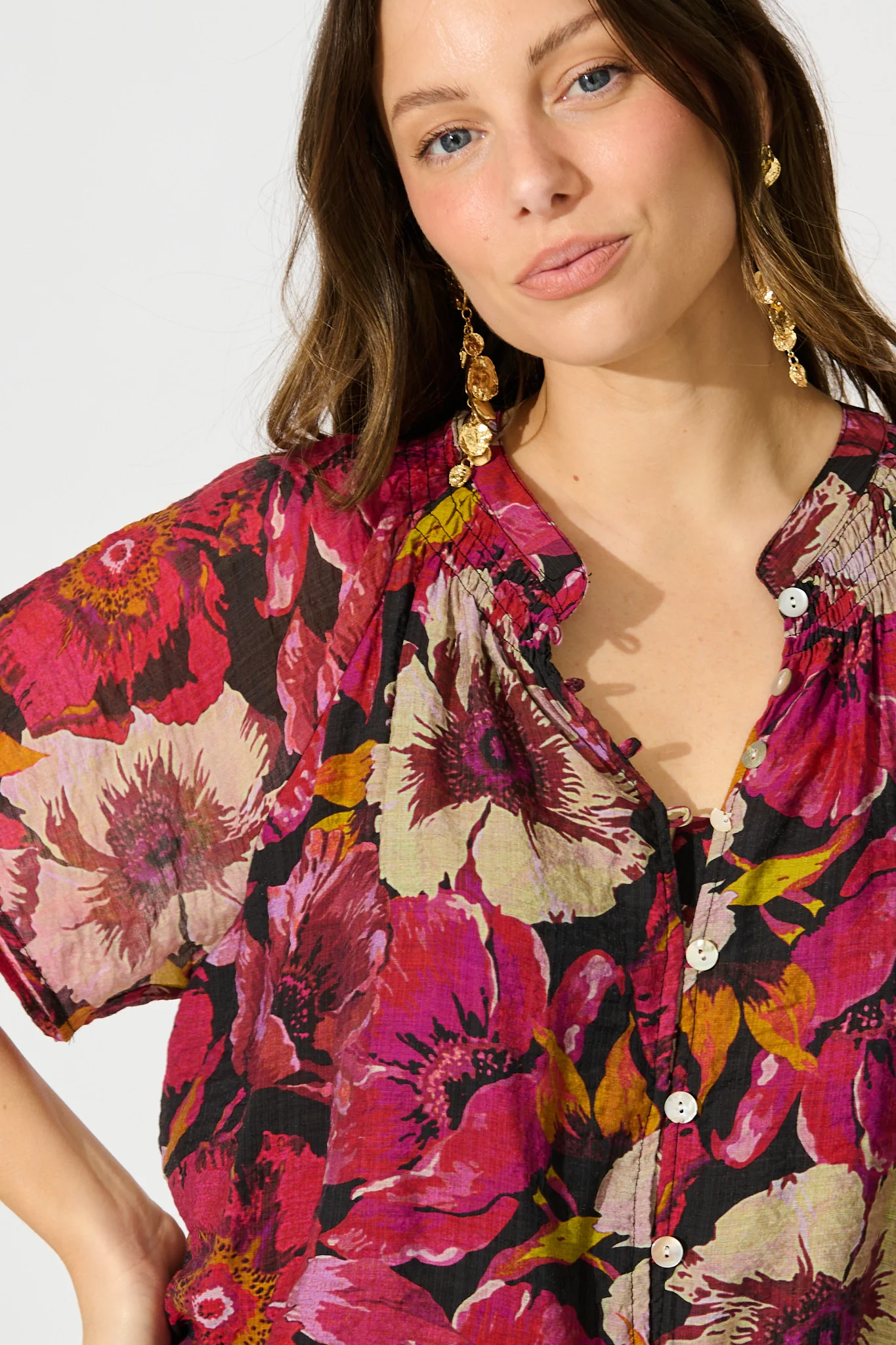 Lombard Top in Black with Pink Floral - Image 5
