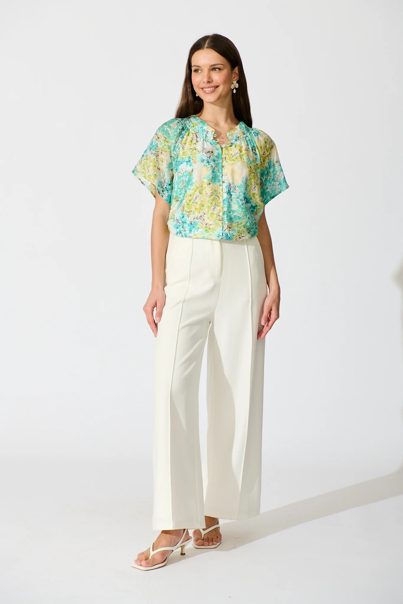 Lombard Top in Blue and Green Floral - Image 5