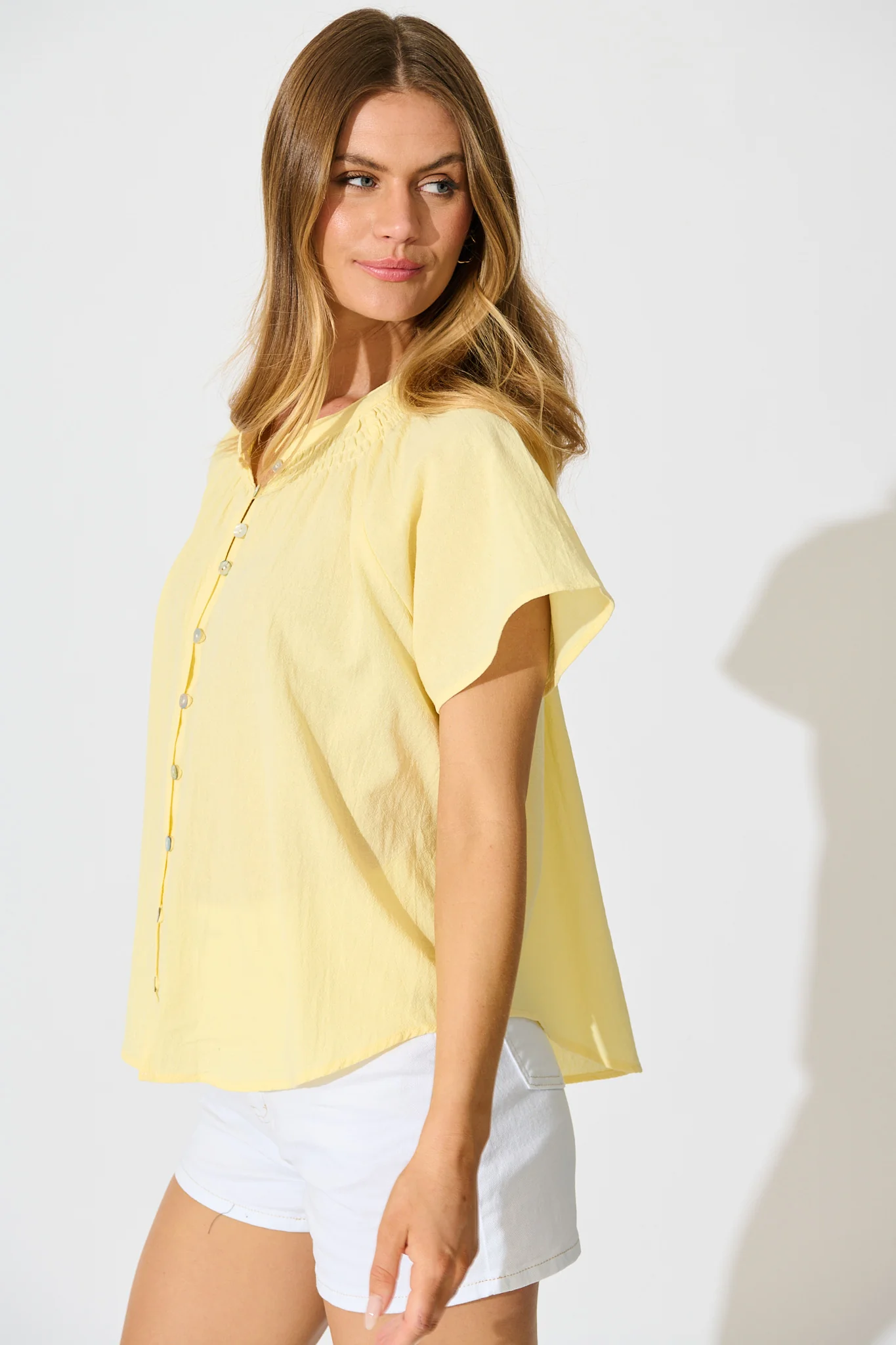 Lombard Top in Butter Yellow Cotton Linen - Image 2