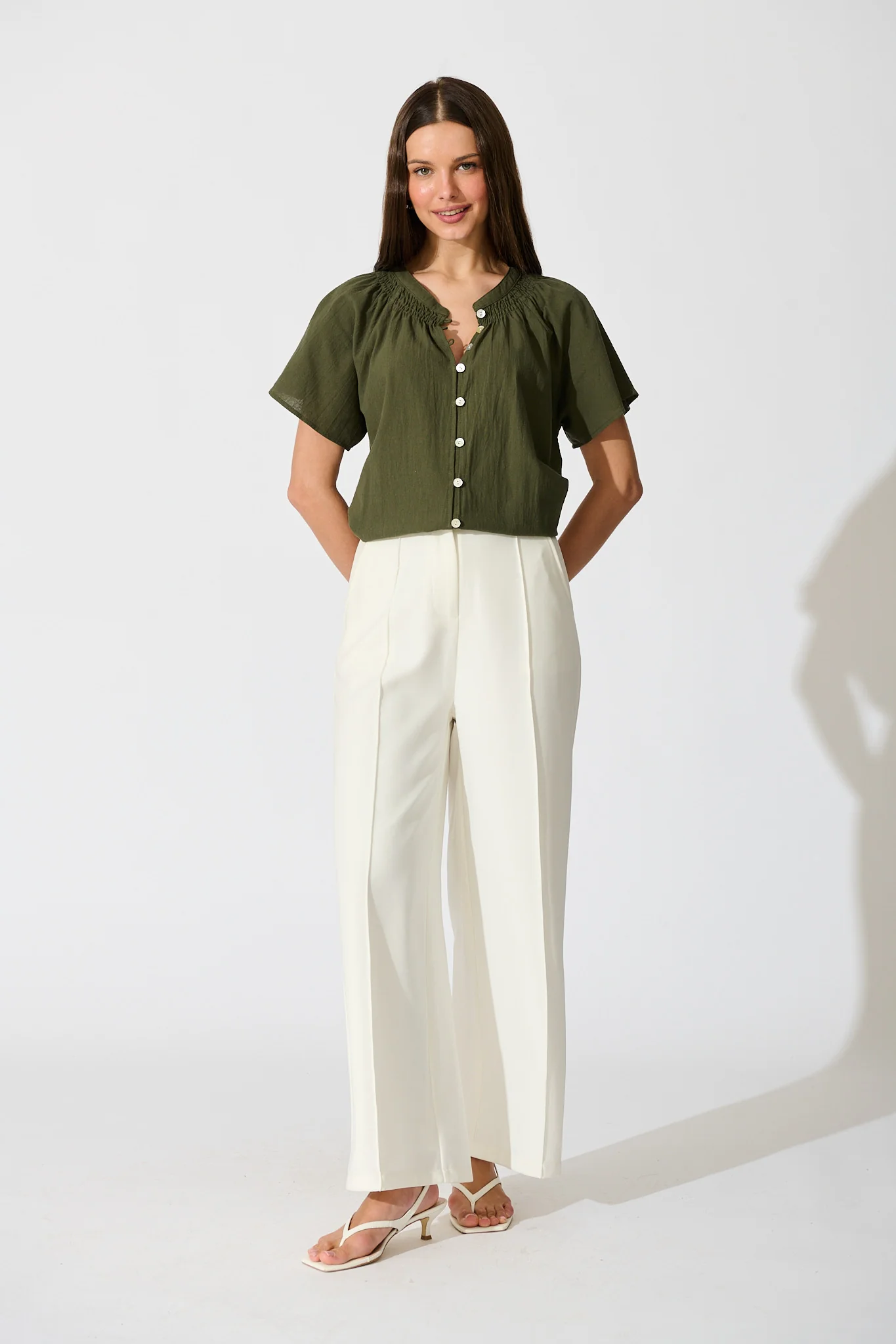 Lombard Top in Khaki Cotton Linen - Image 5