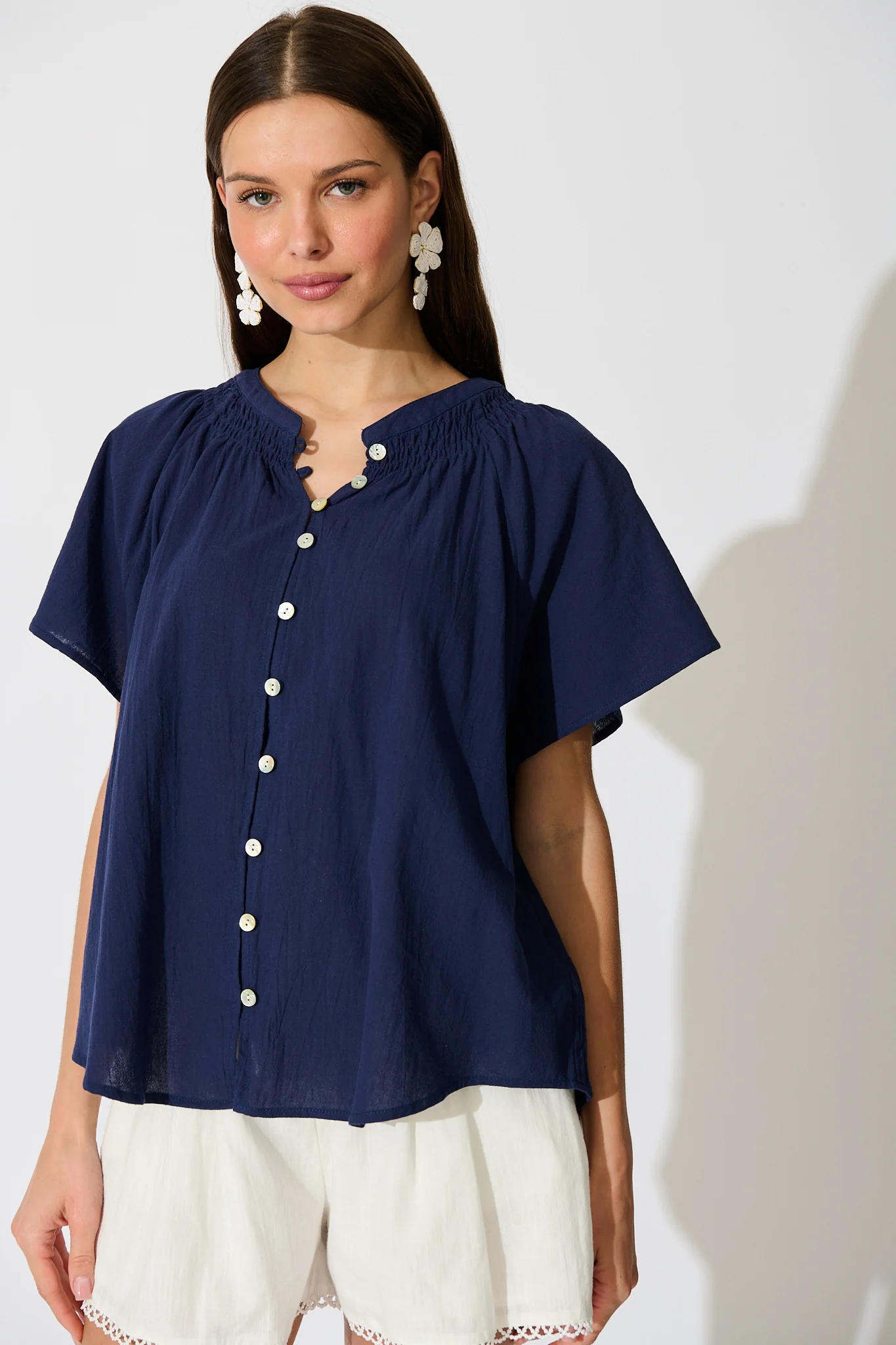 Lombard Top in Navy Cotton Linen