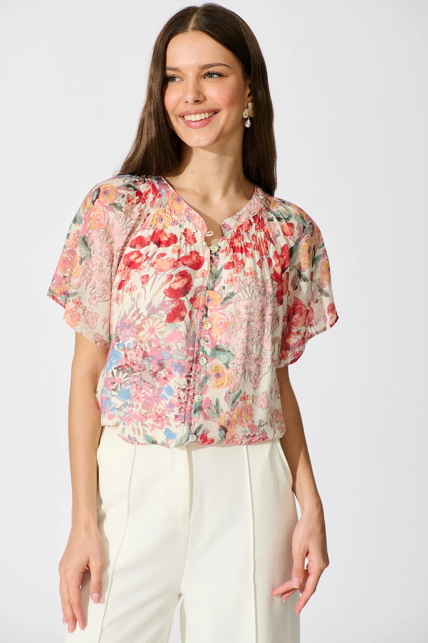 Lombard Top in Red and Multi Floral