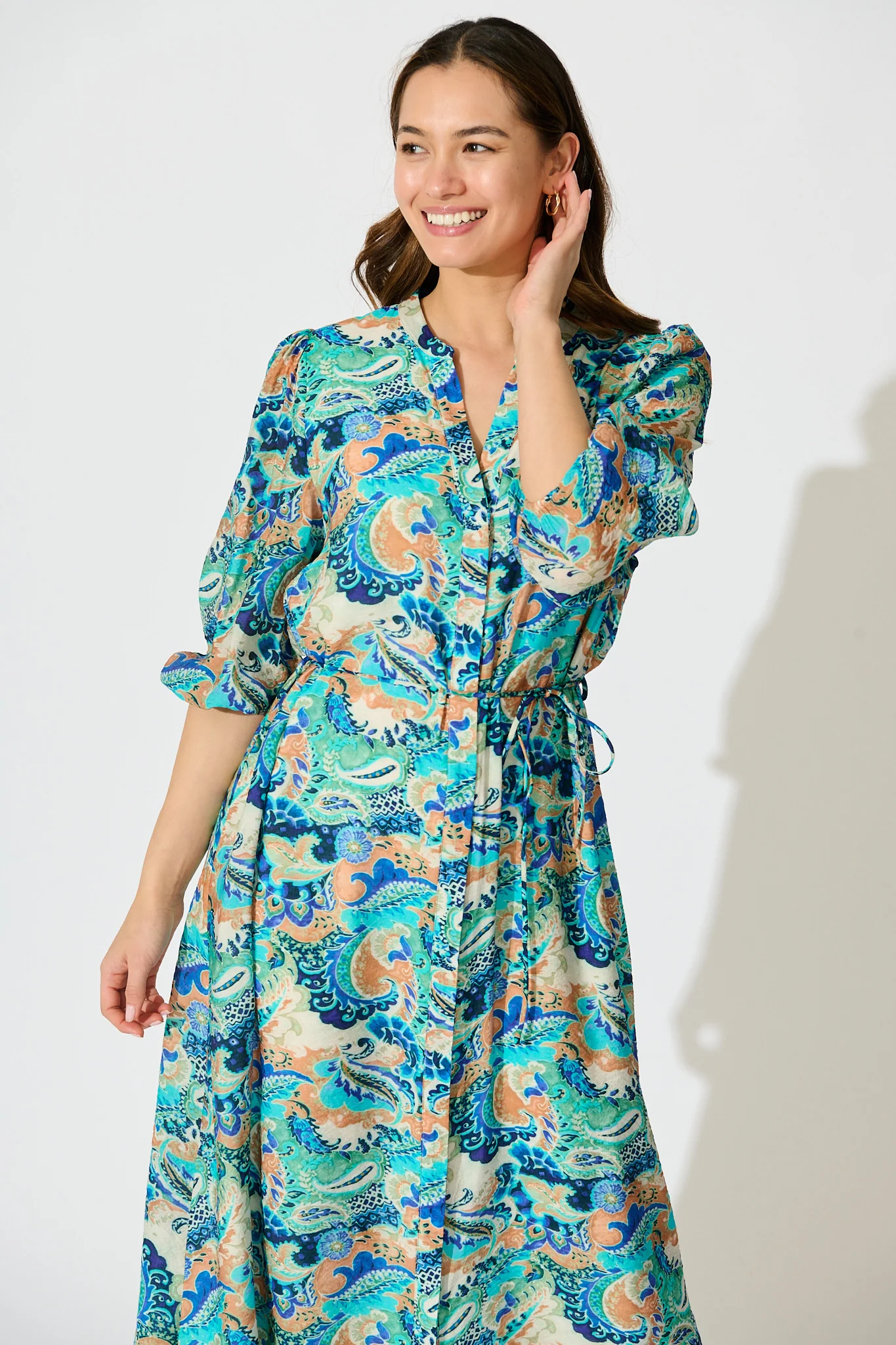 Lonnie Midi Dress in Green with Multi Print - Image 2