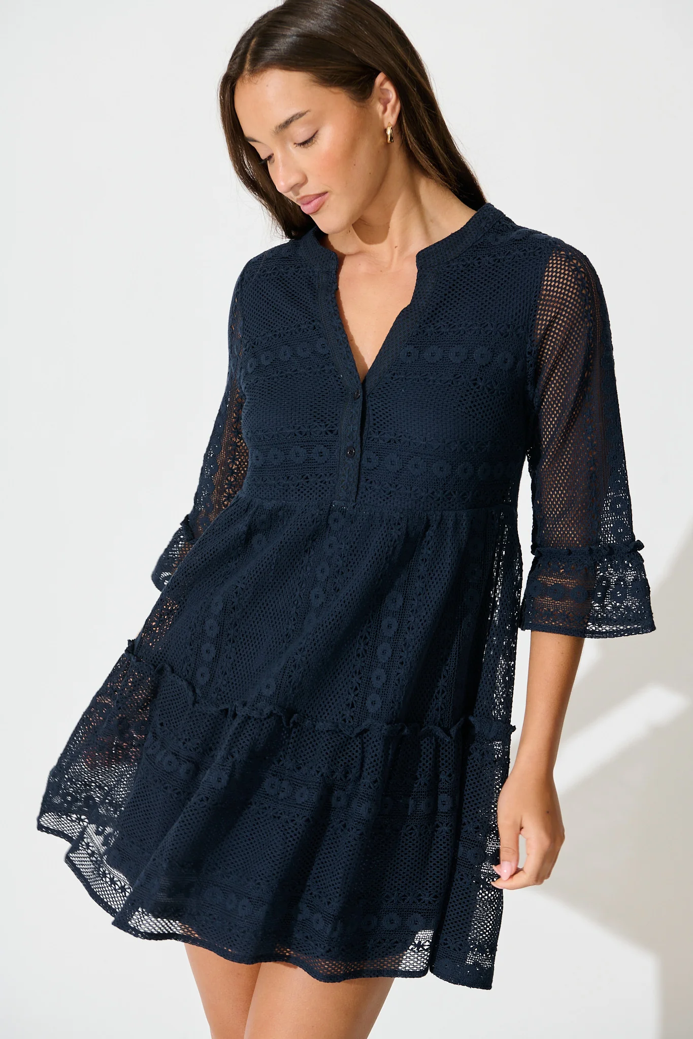 Loralie Dress in Navy Lace Cotton - Image 2