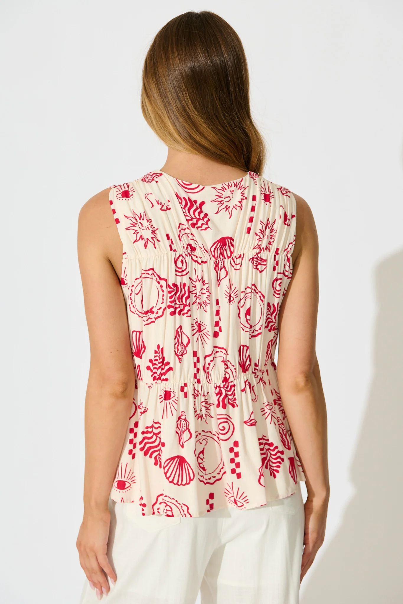 Lorieanne Top in Cream with Red Print - Image 3