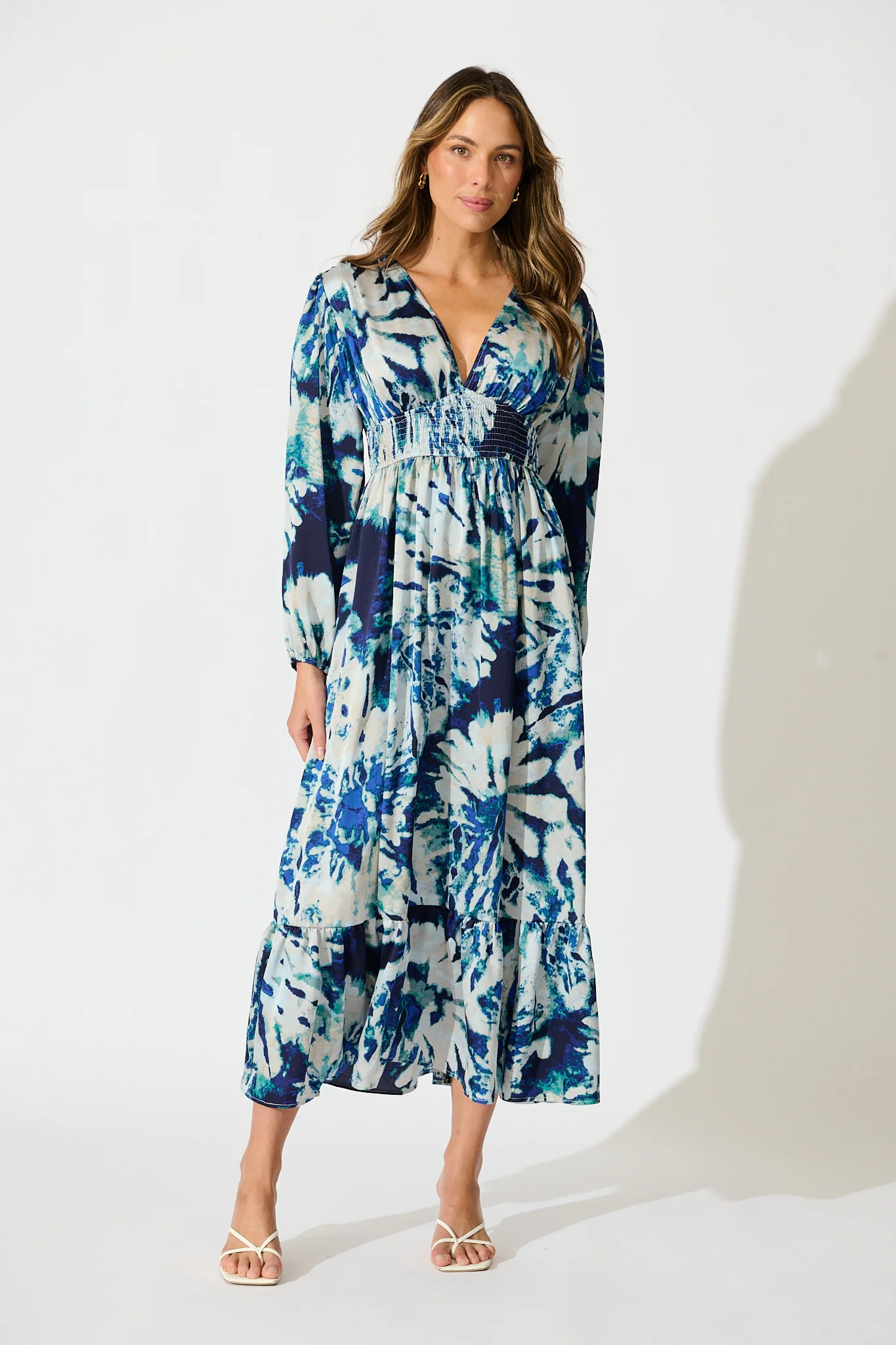 Lost In Wonderland Maxi Dress in Cream with Navy Satin