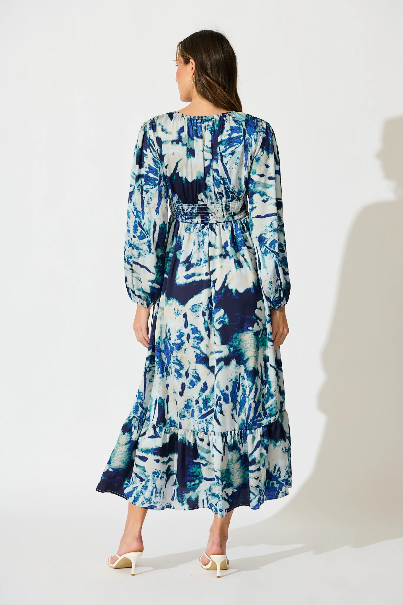 Lost In Wonderland Maxi Dress in Cream with Navy Satin - Image 4