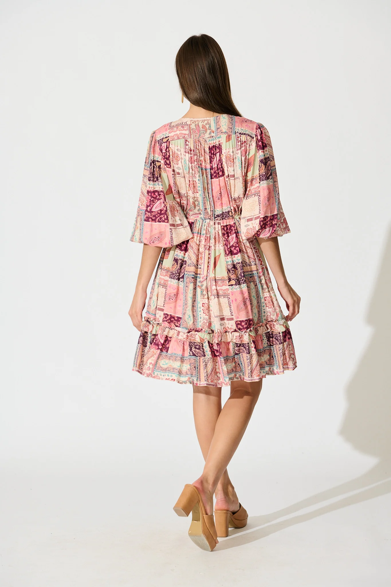 Lotty Dress in Pink with Multi Patchwork Print - Image 4
