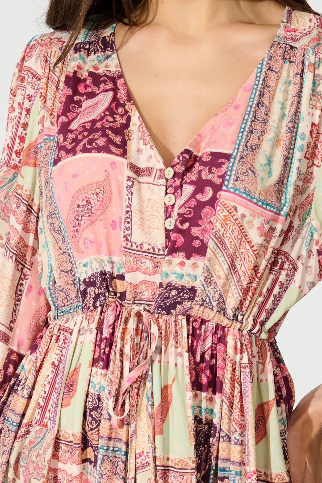 Lotty Dress in Pink with Multi Patchwork Print - Image 5