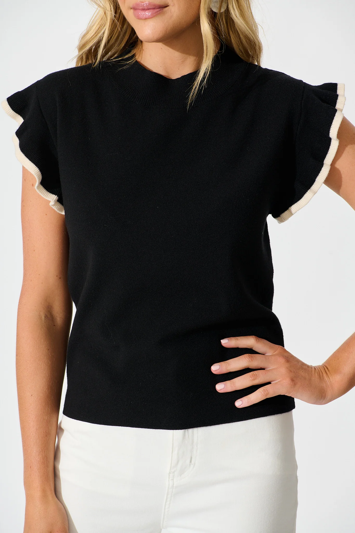 Louisa Knit Top in Black Wool Blend - Image 8