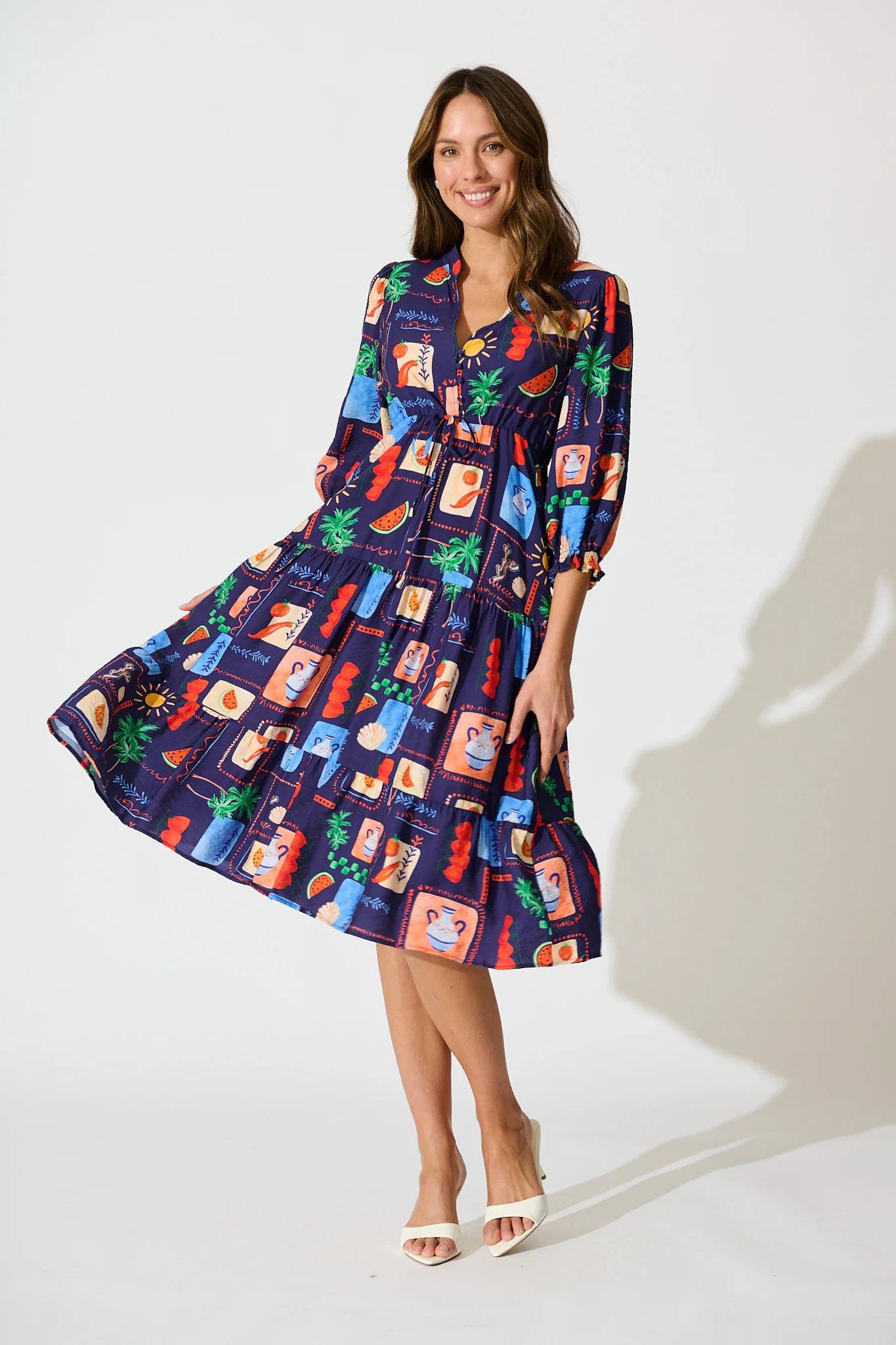 Louisana Midi Dress in Navy Multi Print
