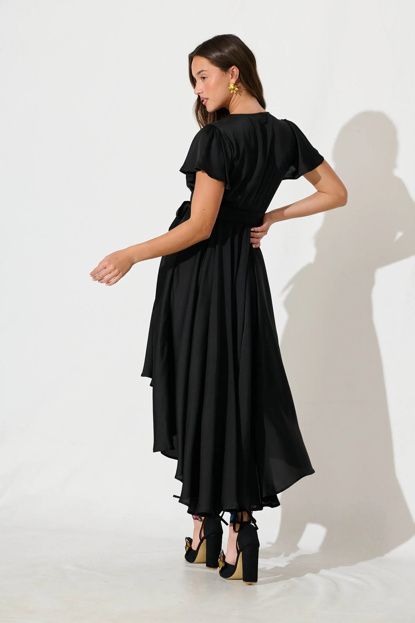 Loulou Maxi Dress In Black Satin - Image 4