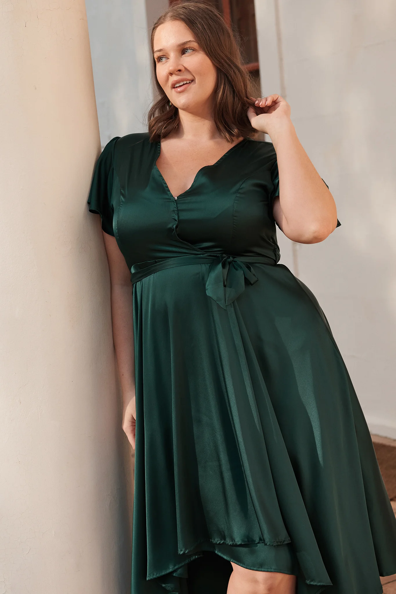 Loulou Maxi Dress In Emerald Satin - Image 4