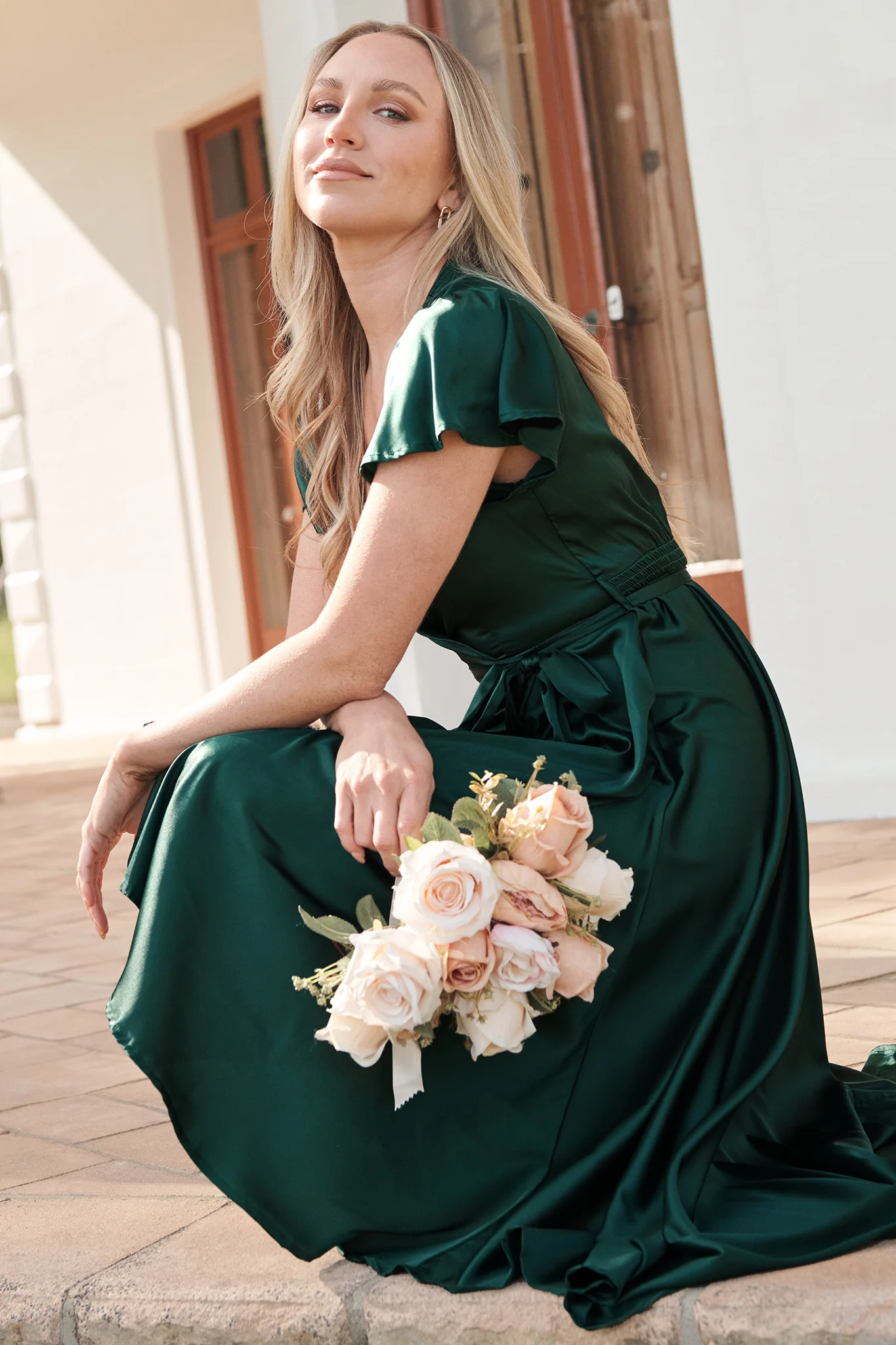 Loulou Maxi Dress In Emerald Satin - Image 6