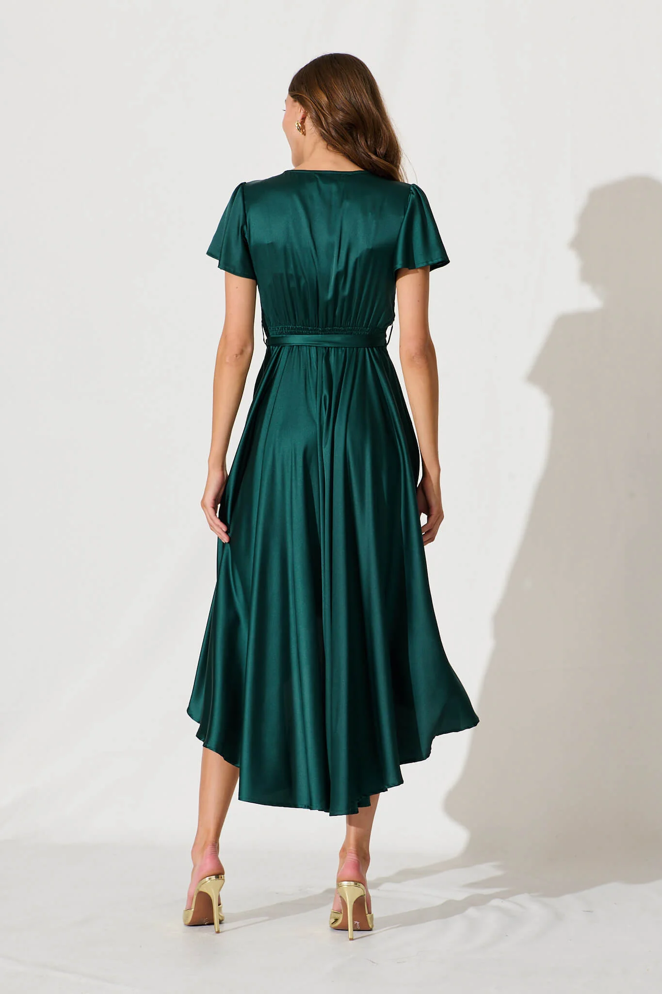 Loulou Maxi Dress In Emerald Satin - Image 9