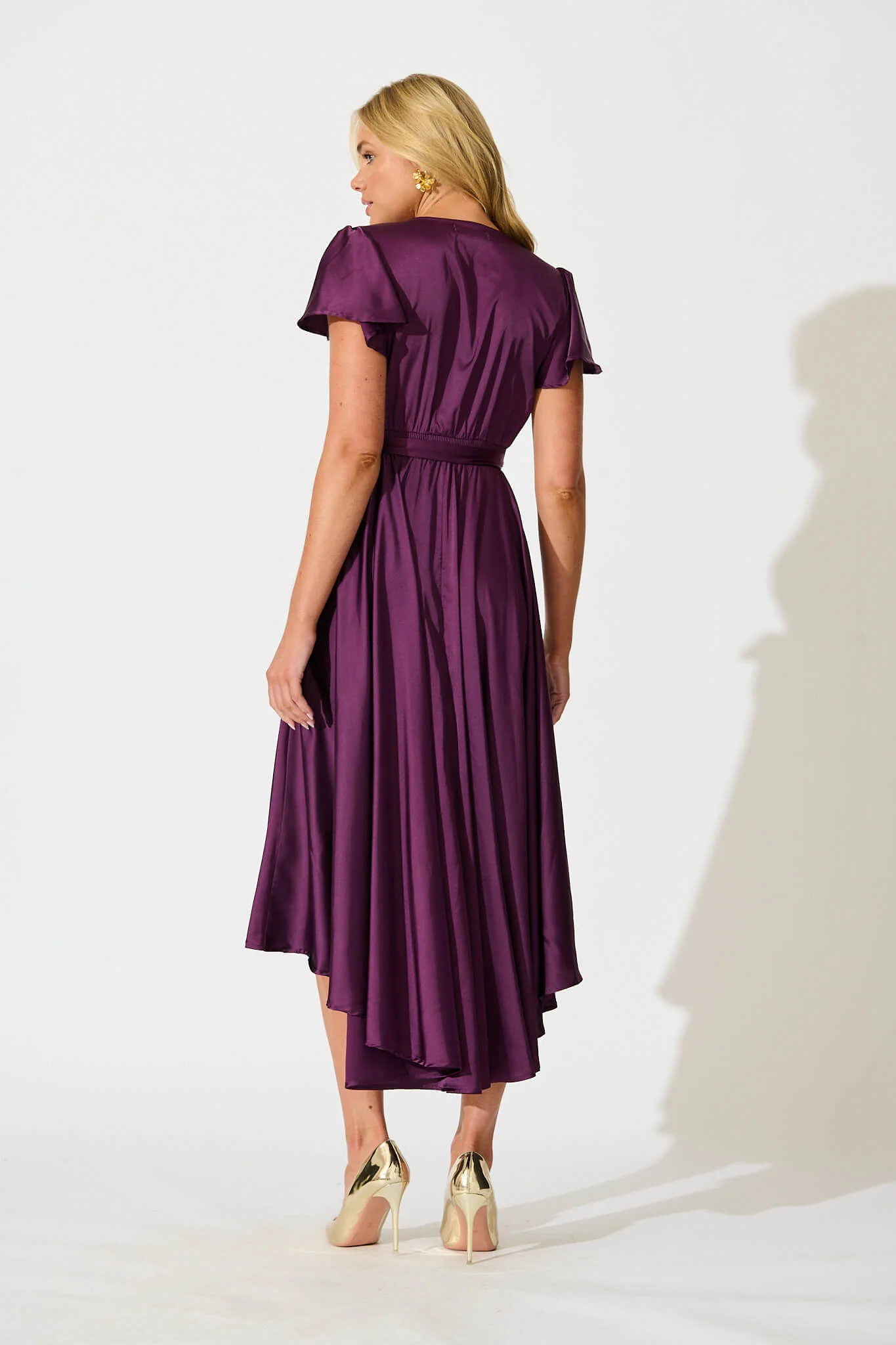 Loulou Maxi Dress in Plum Satin - Image 4
