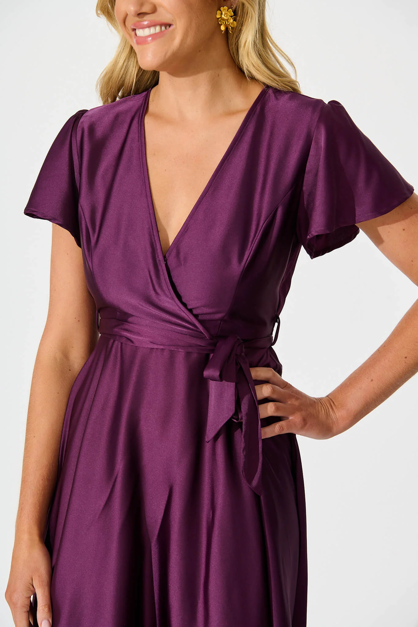 Loulou Maxi Dress in Plum Satin - Image 5