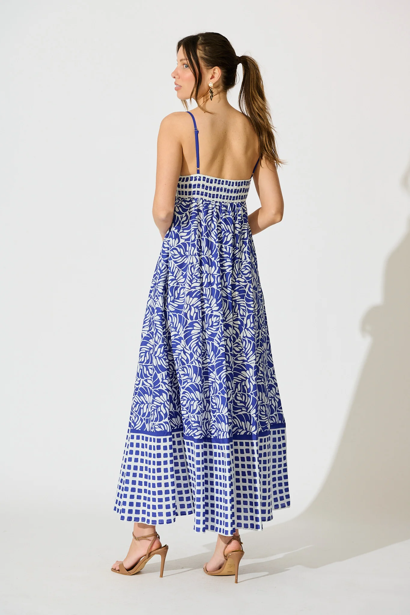 Lova Maxi Sundress in Blue with White Cotton - Image 4