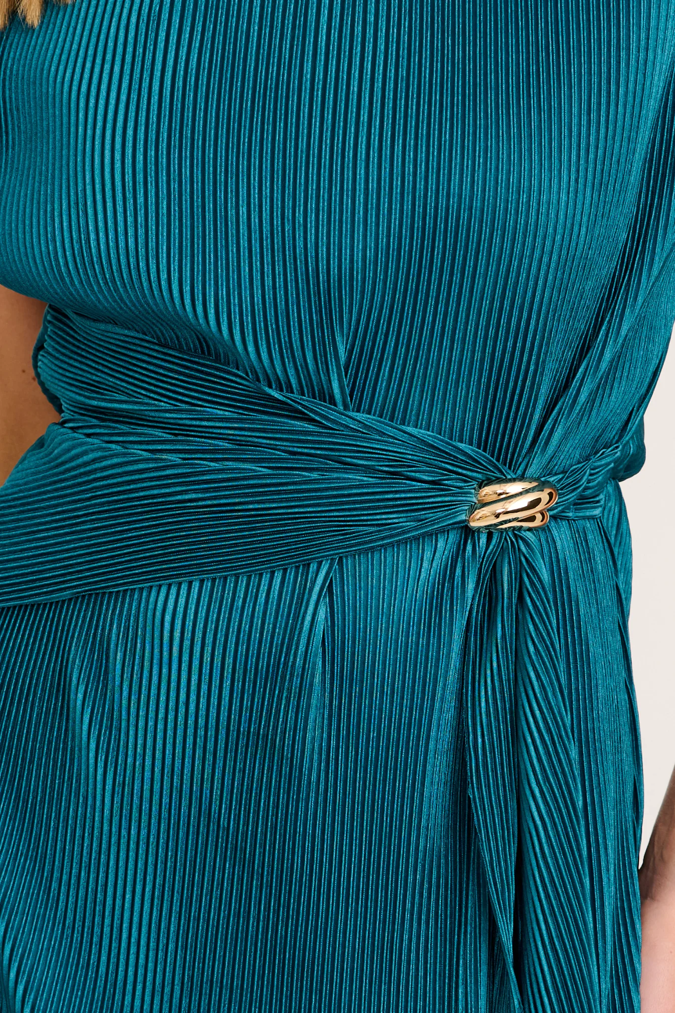 Love Based Off Shoulder Dress in Emerald Plisse - Image 5