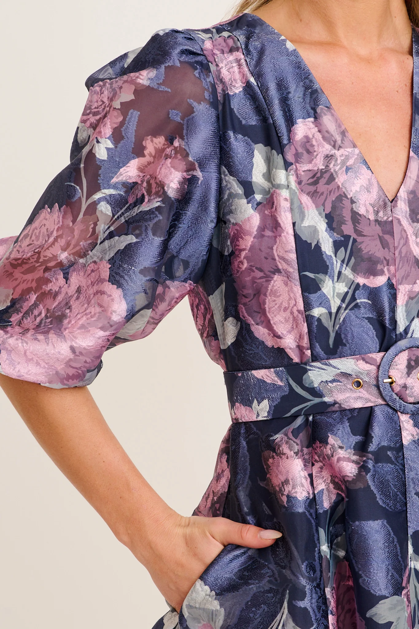 Love Emotions Dress in Navy with Pink Floral Organza - Image 5