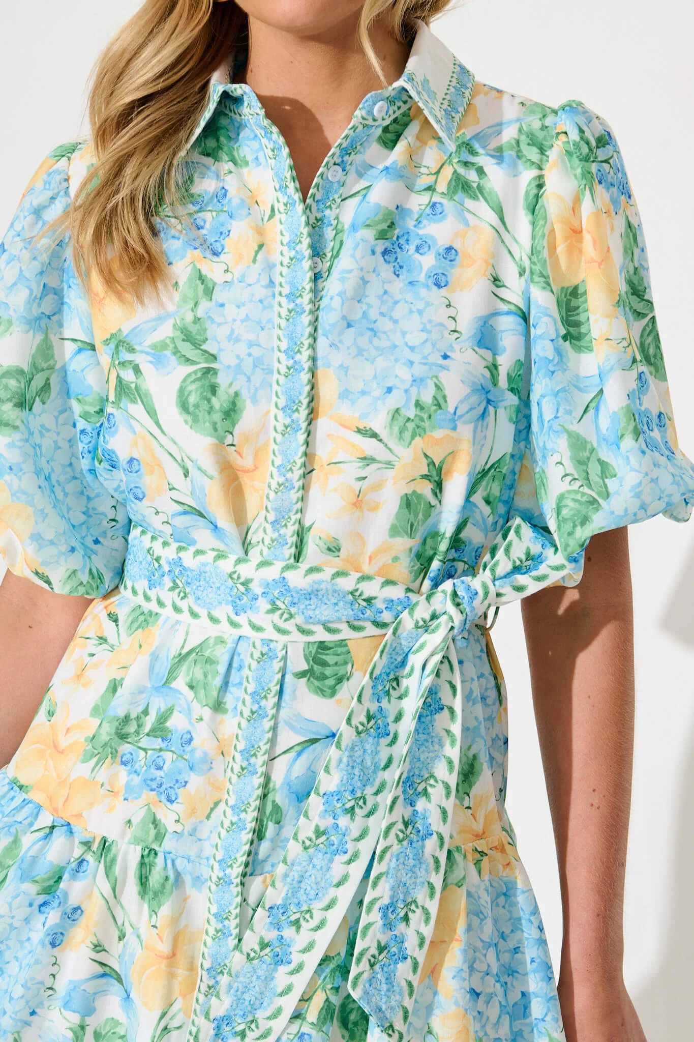 Lovelife Maxi Shirt Dress In Blue Yellow Floral Linen Blend - Image 5