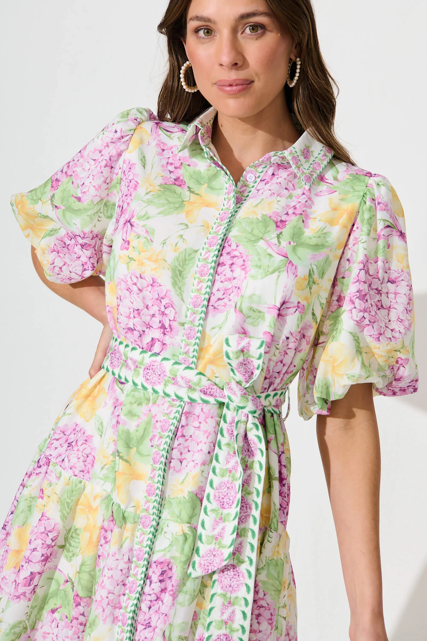 Lovelife Maxi Shirt Dress in Lilac Multi Floral Linen Blend - Image 5