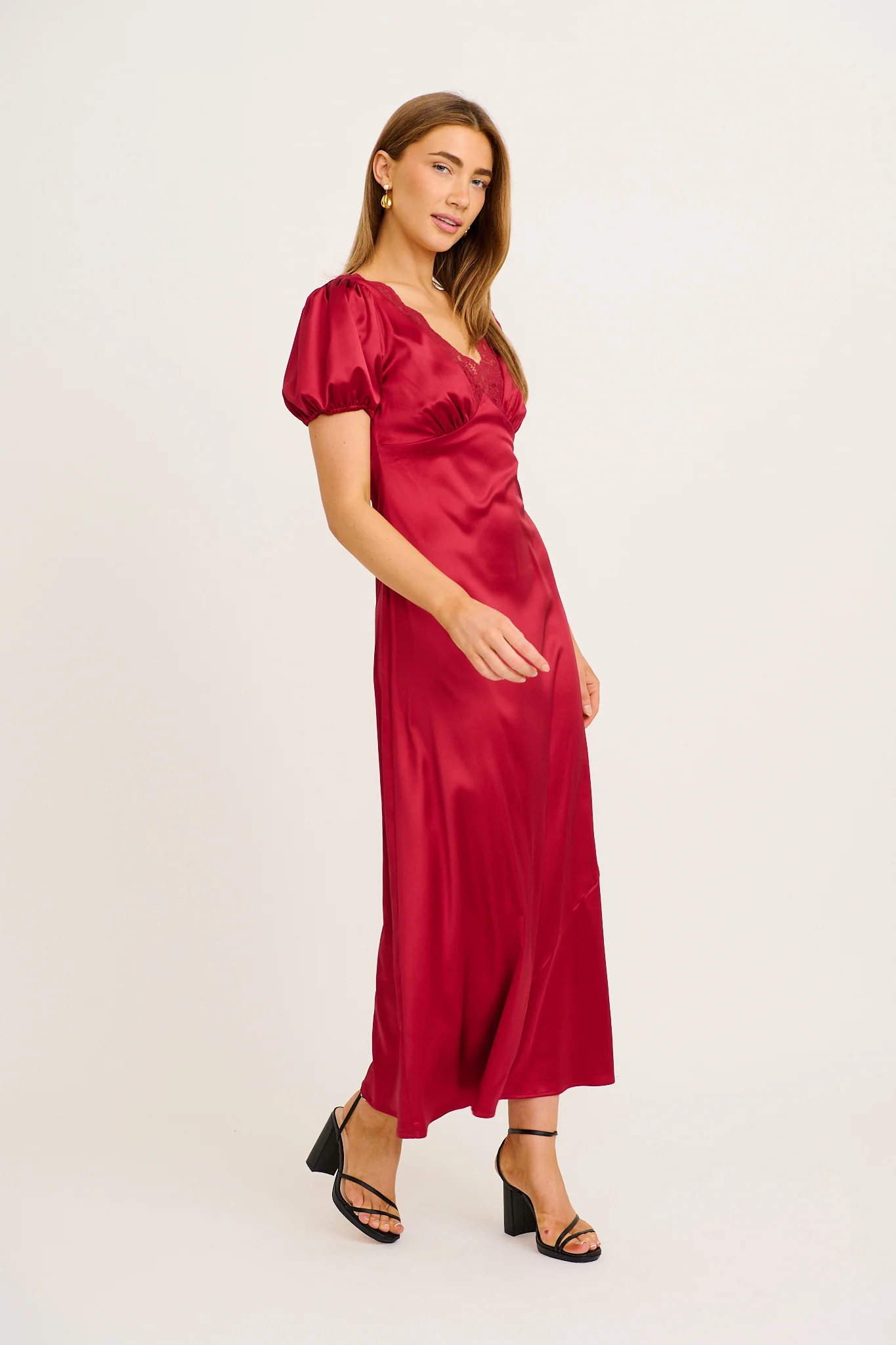 Lover Girl Maxi Dress in Wine Satin - Image 3