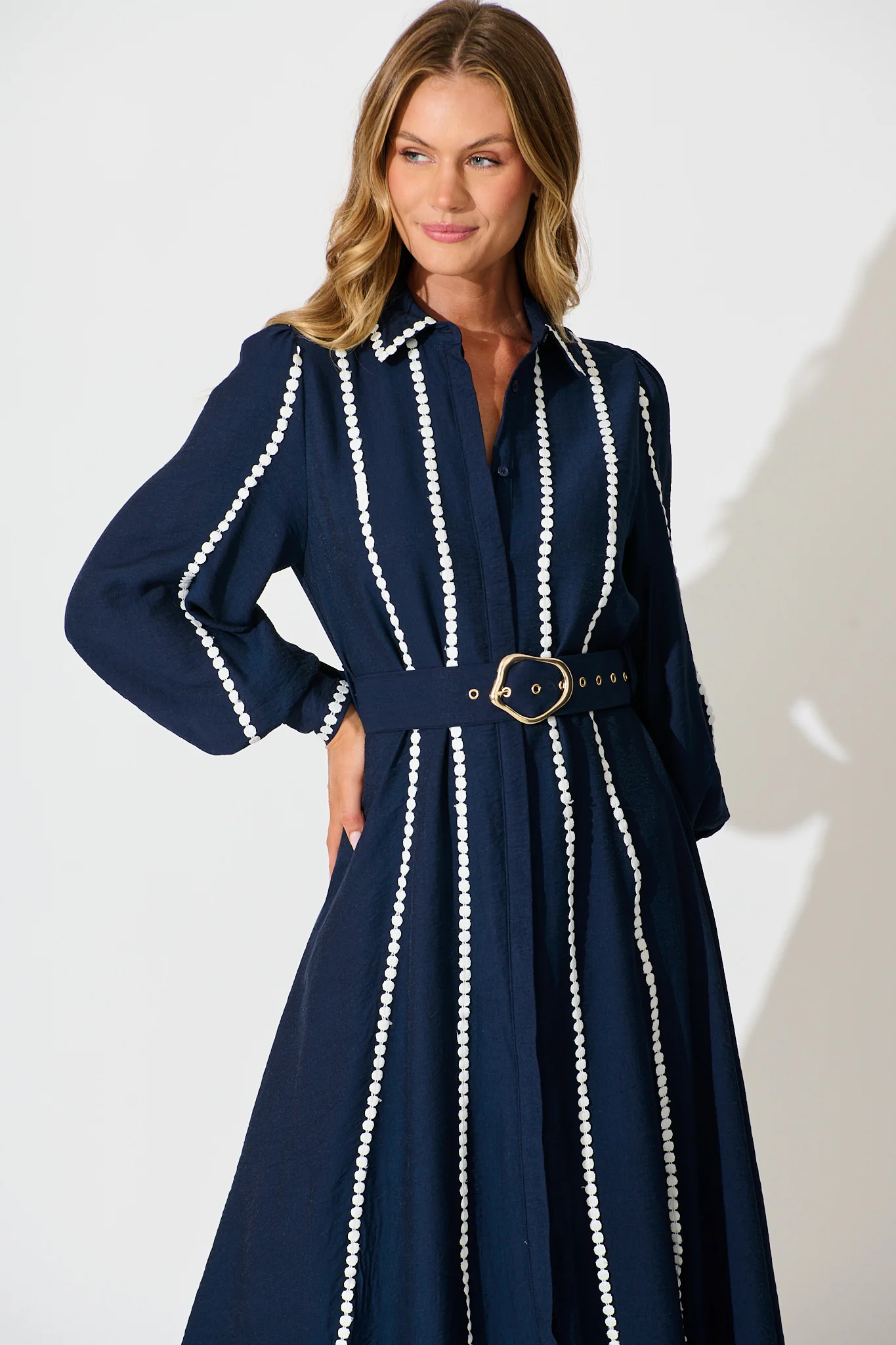 Lovingly Maxi Shirt Dress in Navy - Image 5