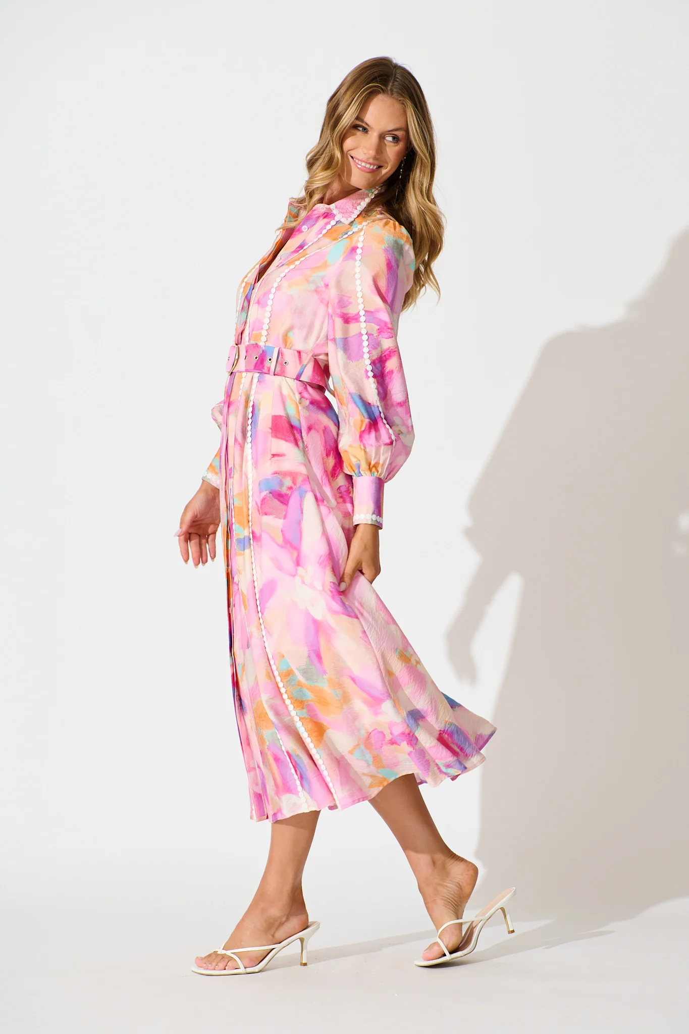 Lovingly Maxi Shirt Dress in Pink with Purple Watercolour - Image 3