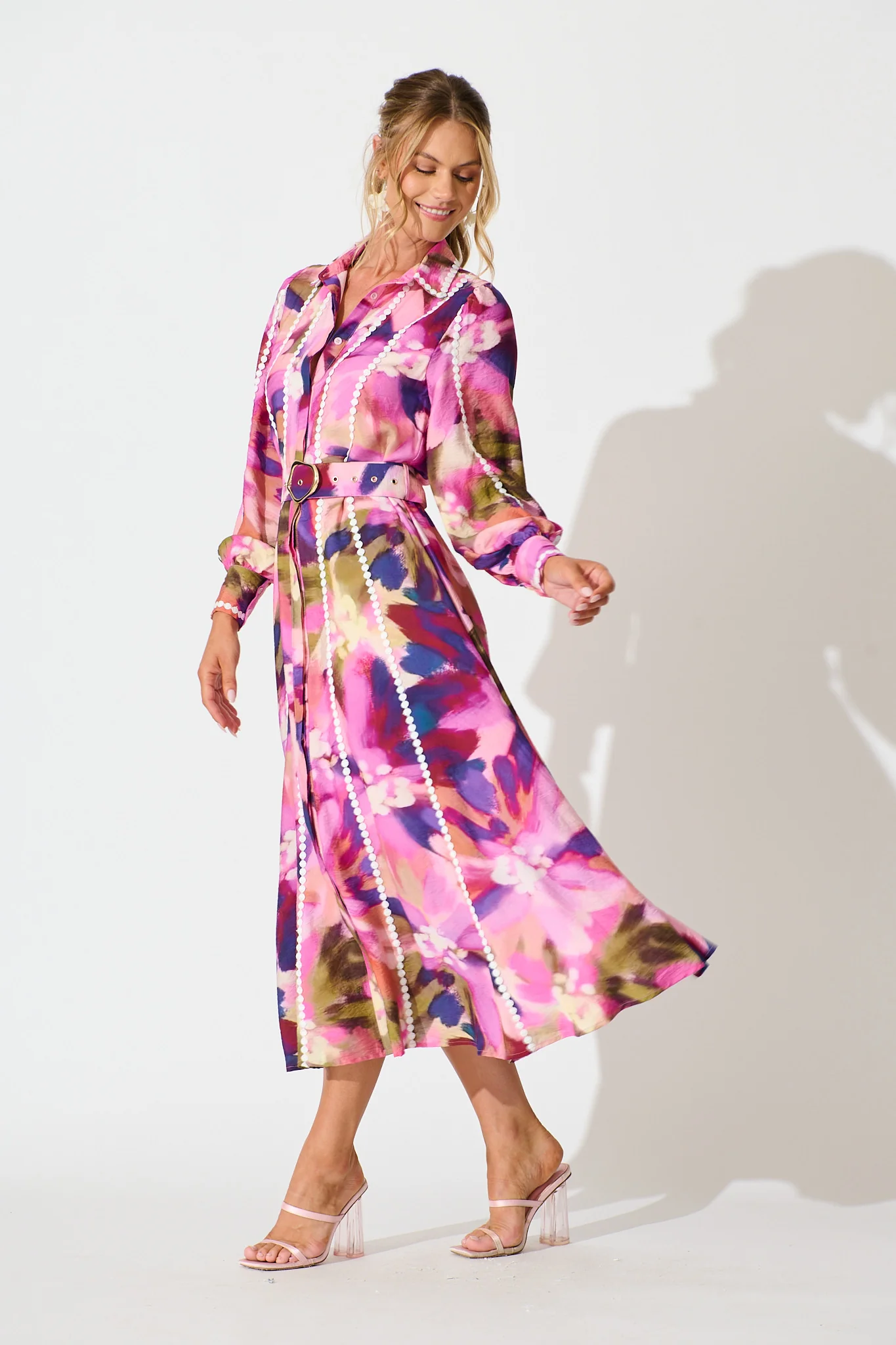 Lovingly Maxi Shirt Dress in Plum Multi Watercolour - Image 7