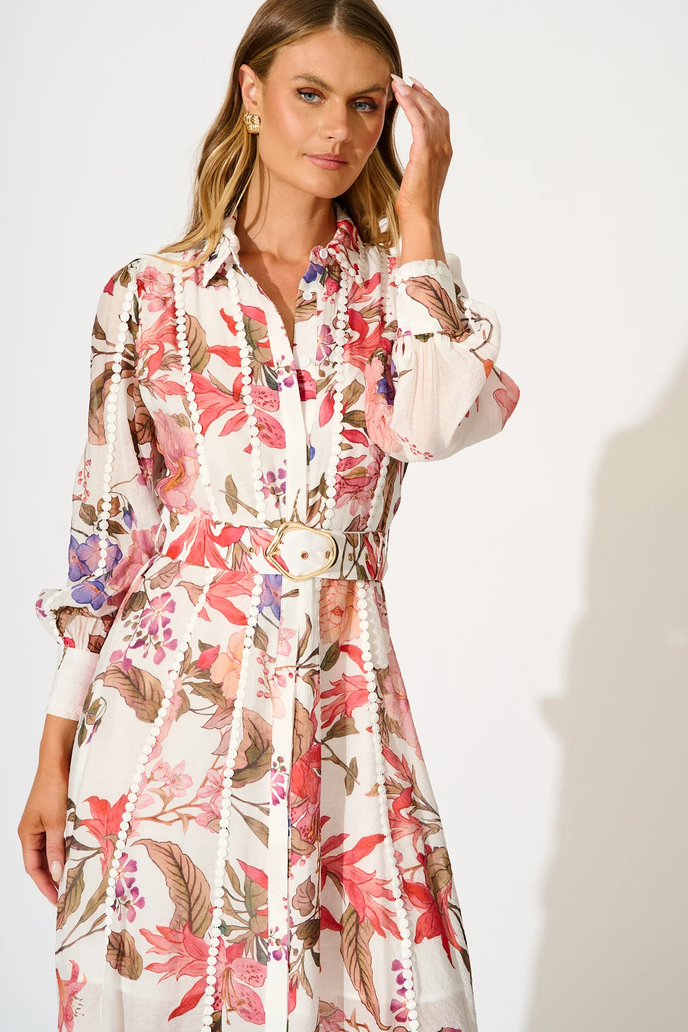 Lovingly Maxi Shirt Dress in White with Multi Floral - Image 2
