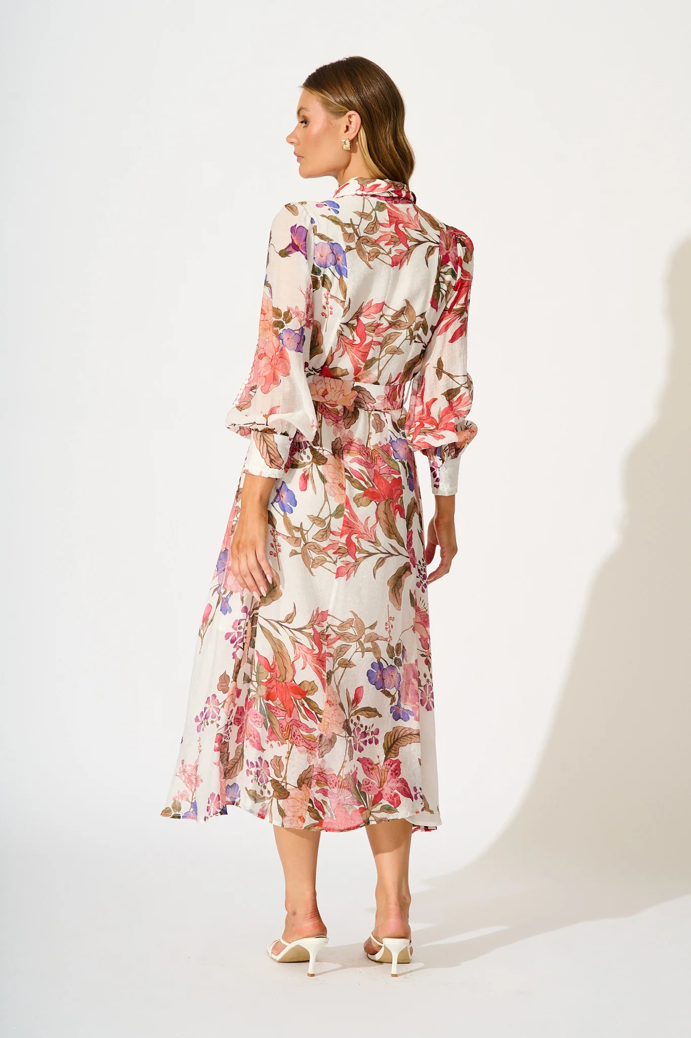 Lovingly Maxi Shirt Dress in White with Multi Floral - Image 4