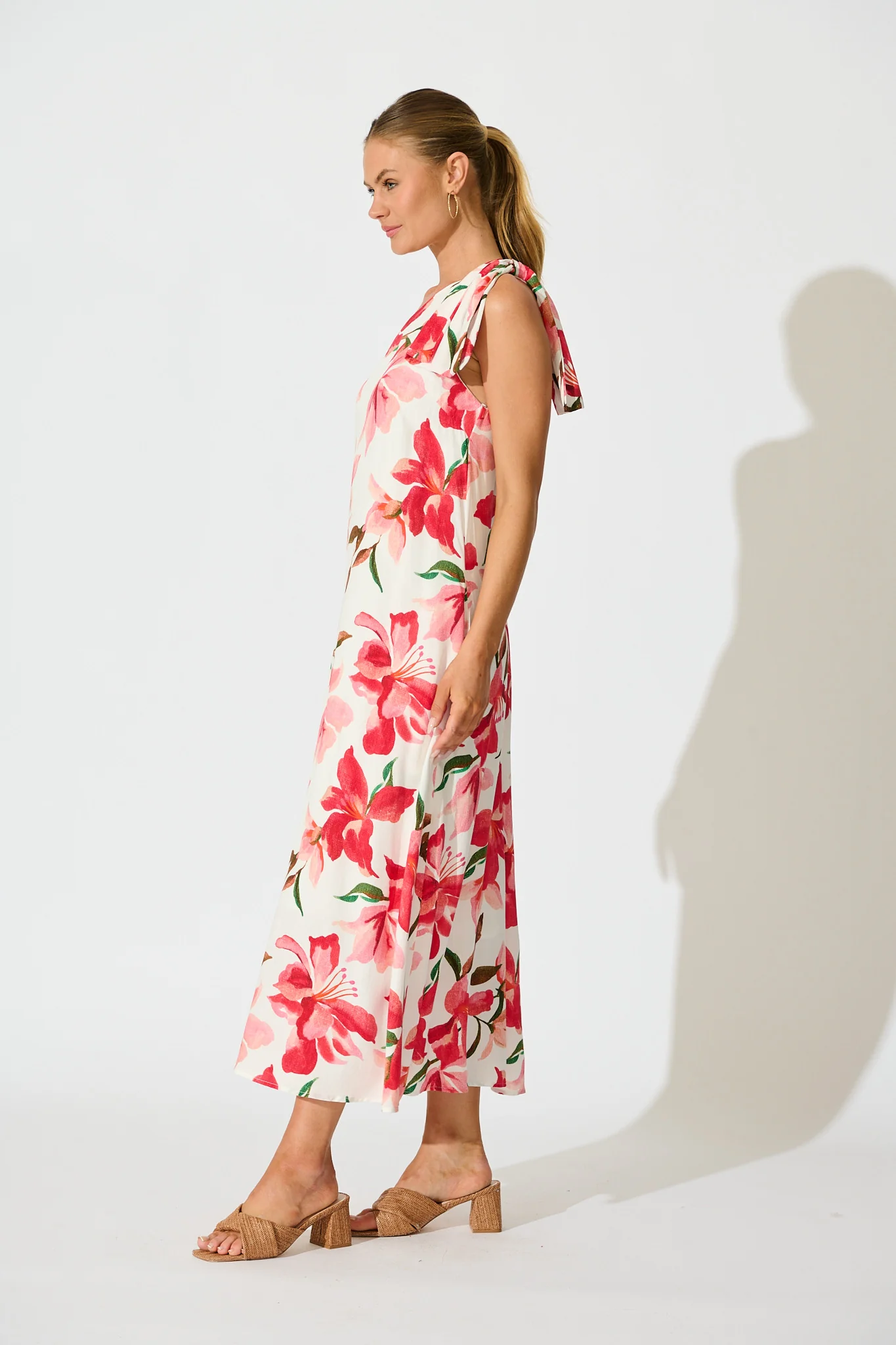 Loyality One Shoulder Maxi Dress in White and Red Floral - Image 6