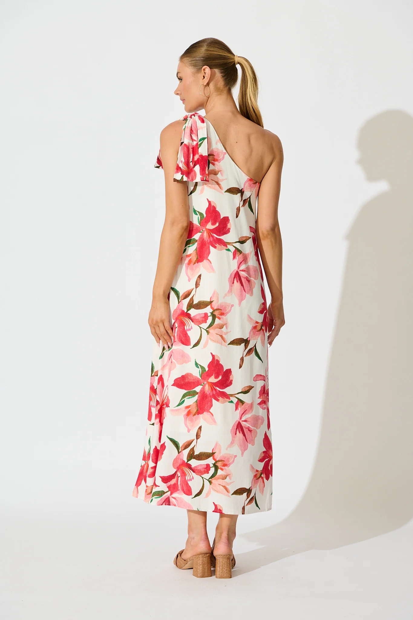Loyality One Shoulder Maxi Dress in White and Red Floral - Image 7
