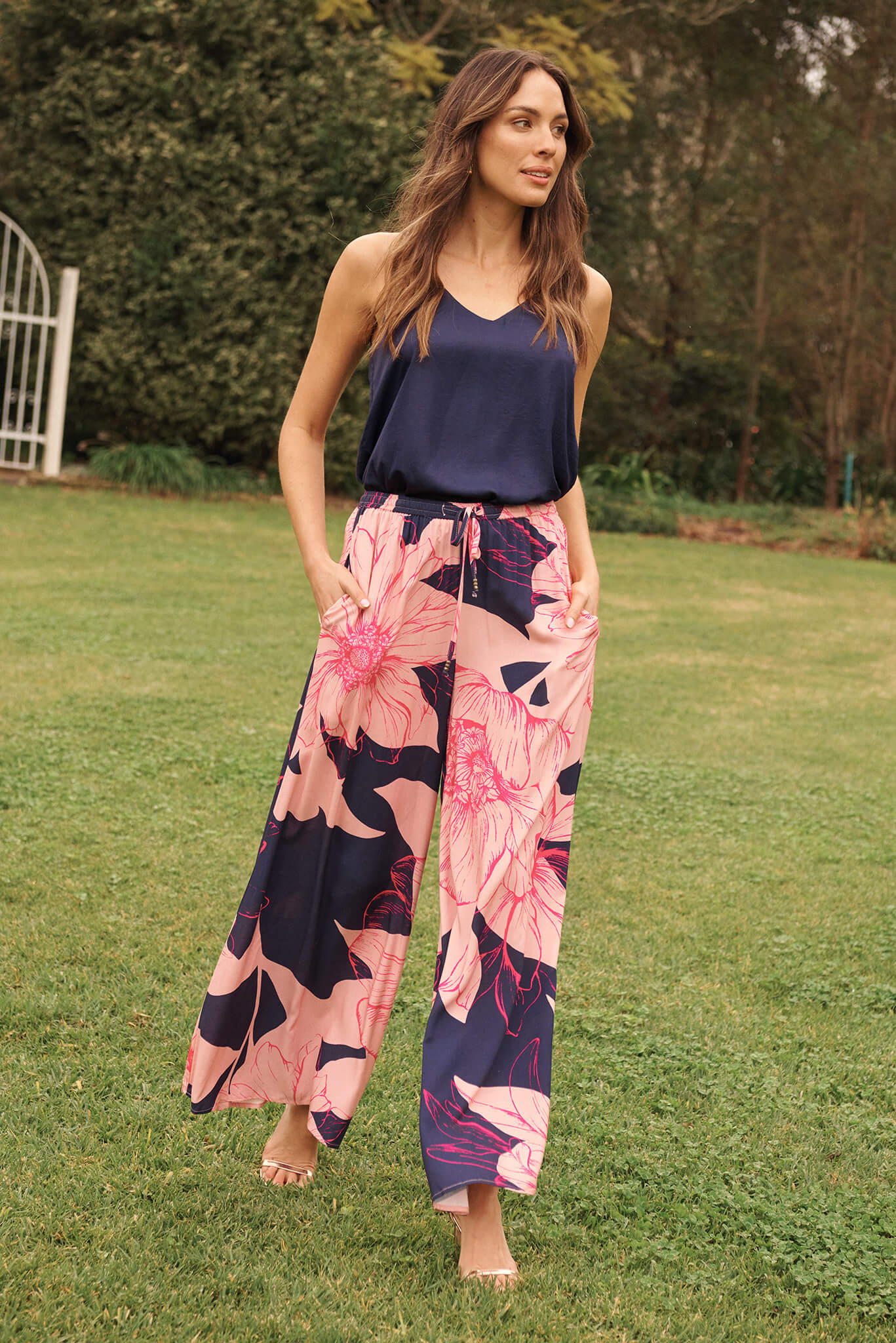 Lucia Pant In Navy With Blush Flower - Image 4